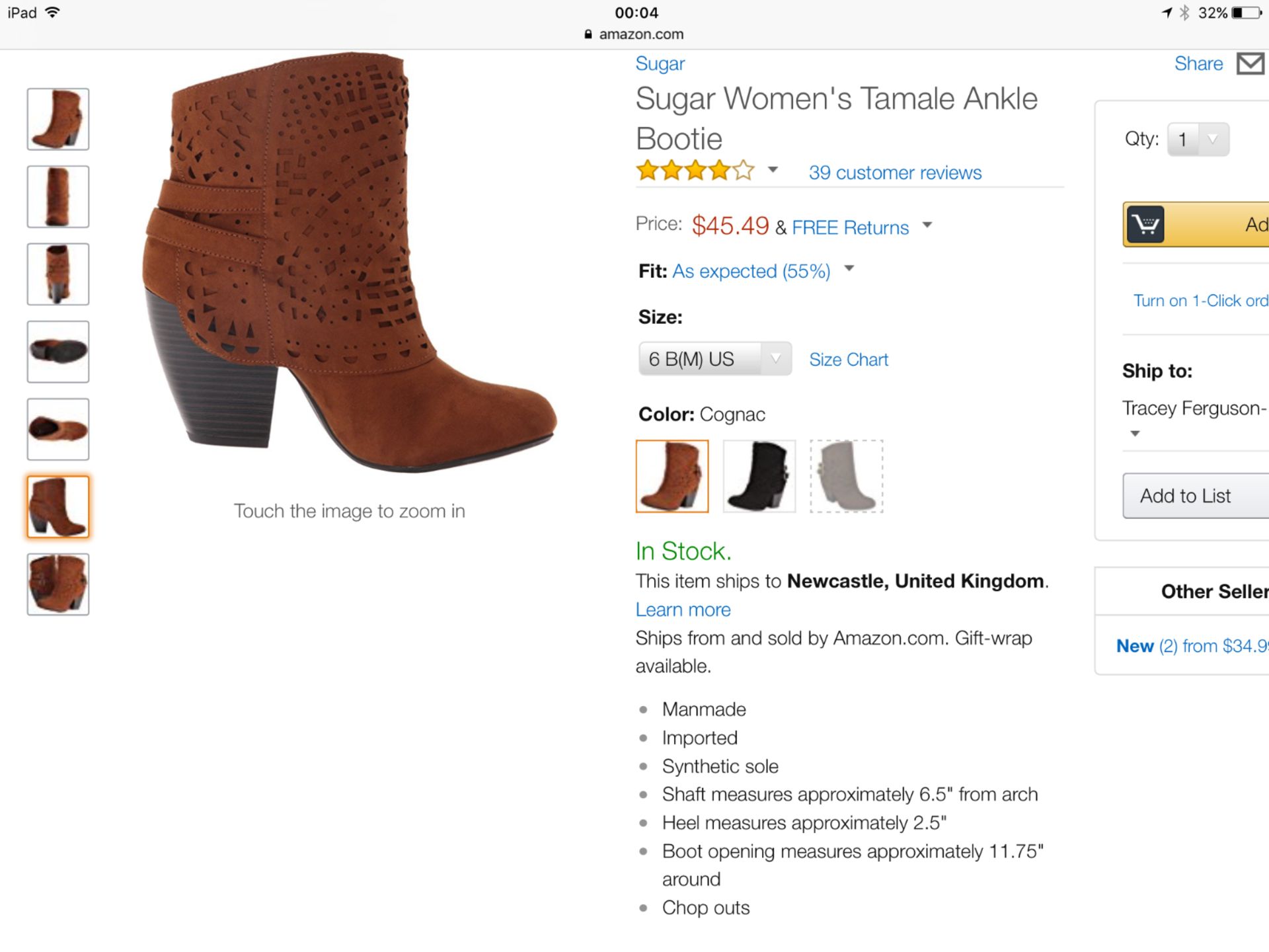 Sugar Women's Tamale Ankle Bootie, Size US Eur 36 UK 4 (New with box) [Ref: B-002] - Image 6 of 8