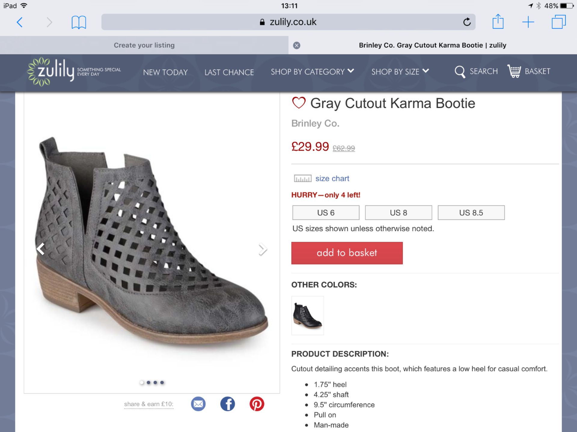 Journee Collection Grey Cutout Karma Kat Bootie, Size US 6/Eur 36.5 RRP £62.99 (New with box) [ - Image 5 of 6