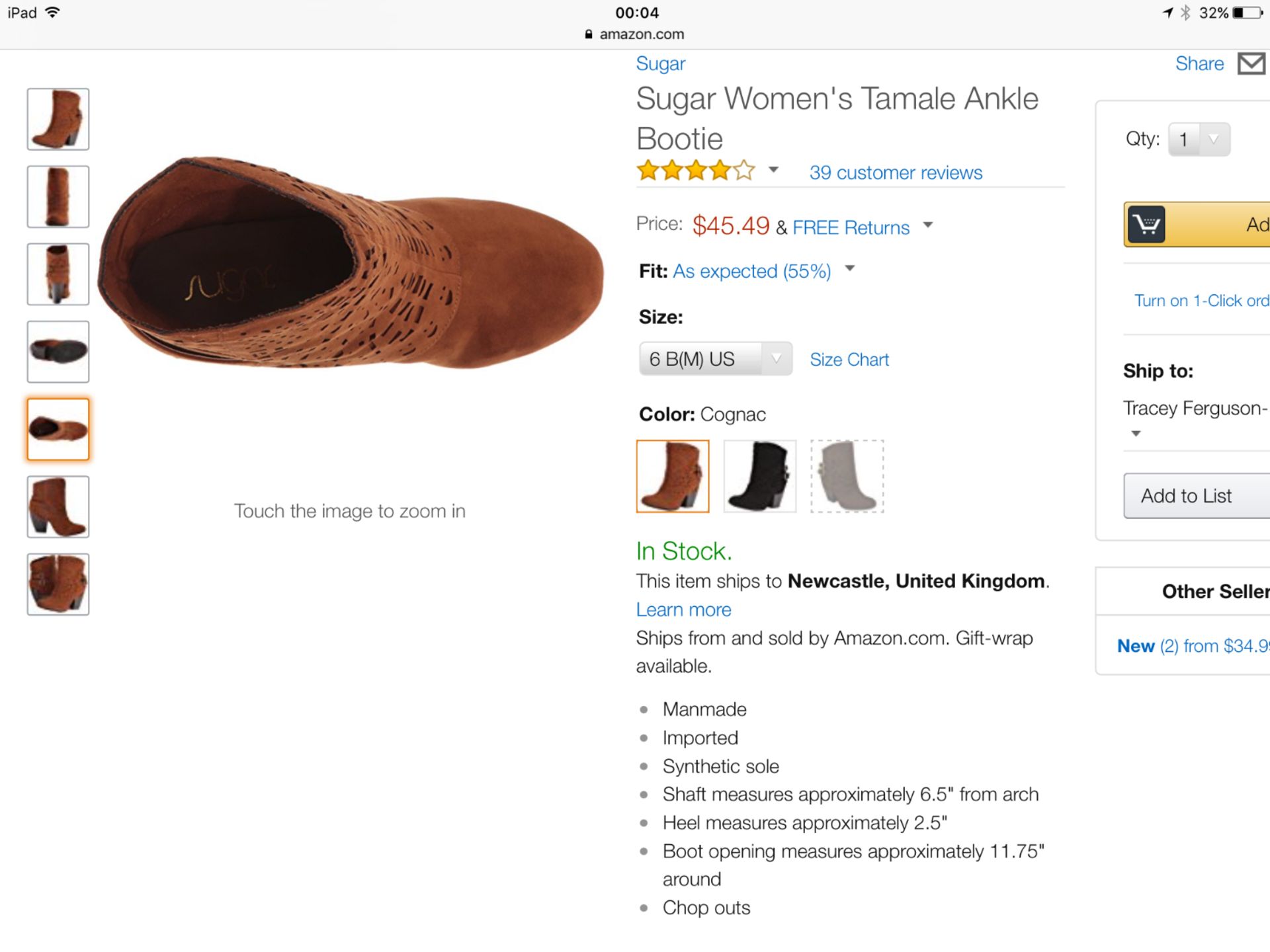 Sugar Women's Tamale Ankle Bootie, Size US Eur 36 UK 4 (New with box) [Ref: B-002] - Image 5 of 8