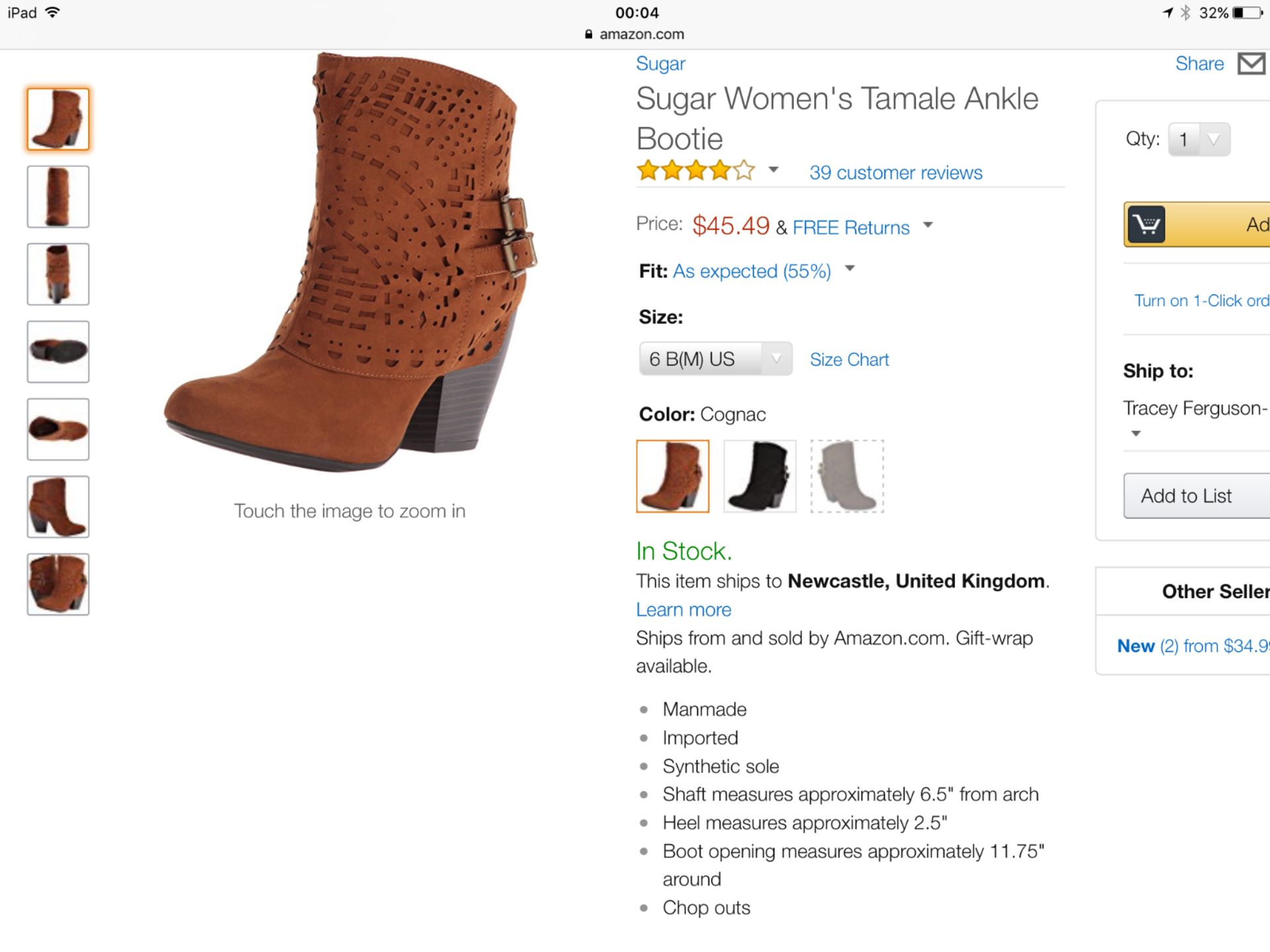 Sugar Women's Tamale Ankle Bootie, Size US Eur 36 UK 4 (New with box) [Ref: B-002]