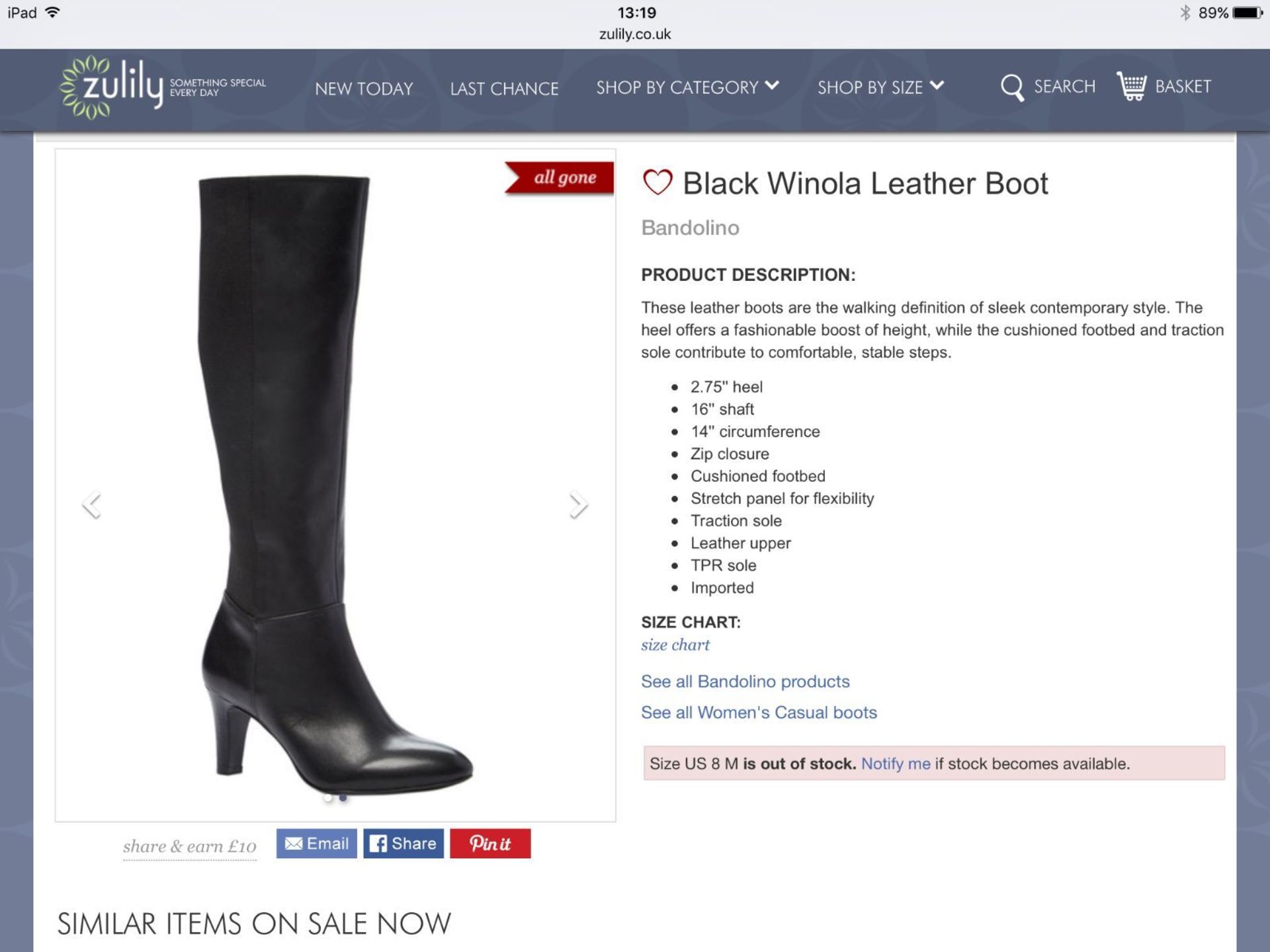 Bandolino Black Winona Leather Boot, Size Eur 39.5 (New with box) [Ref: J-003] - Image 3 of 4