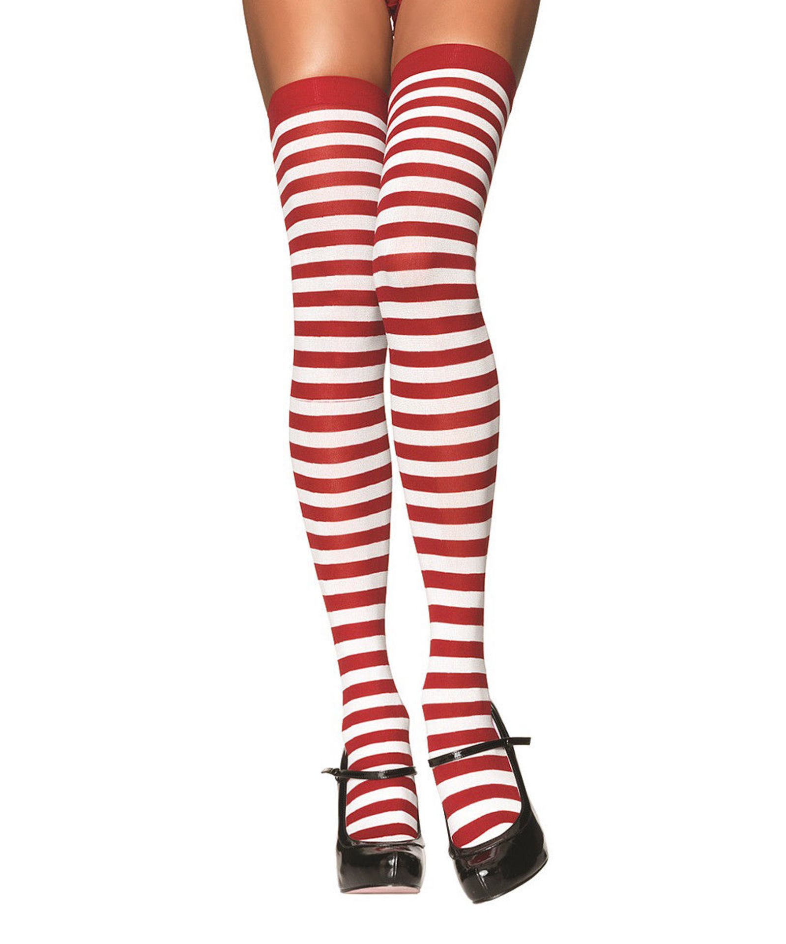 Leg Avenue White & Red Stripe Thigh-High Stockings (One Size) (New with tags) [Ref: 42834834- T-