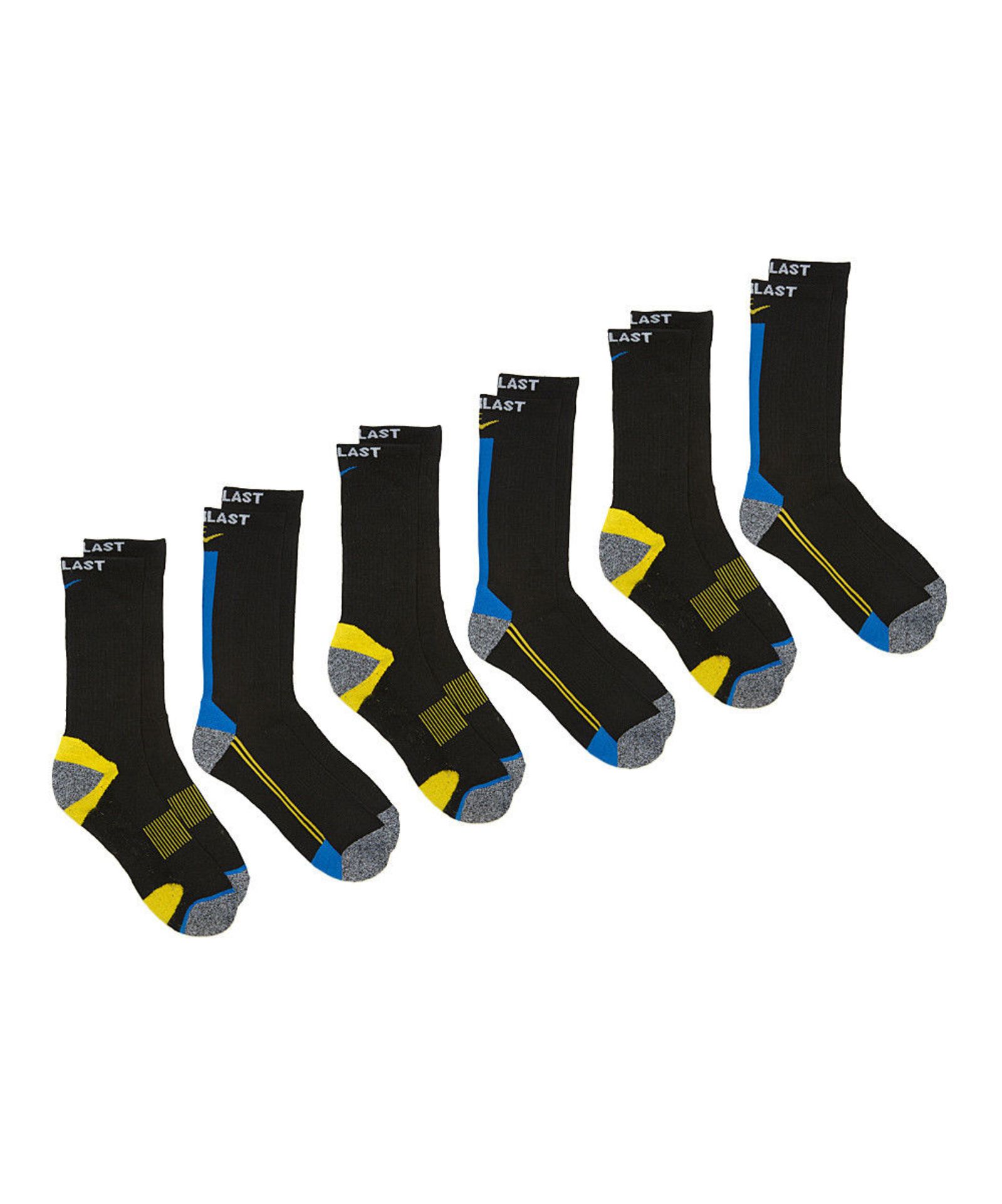 Everlast Black & Yellow Performance Six-Pair Socks Set (Regular OSFA) (New with tags) [Ref: