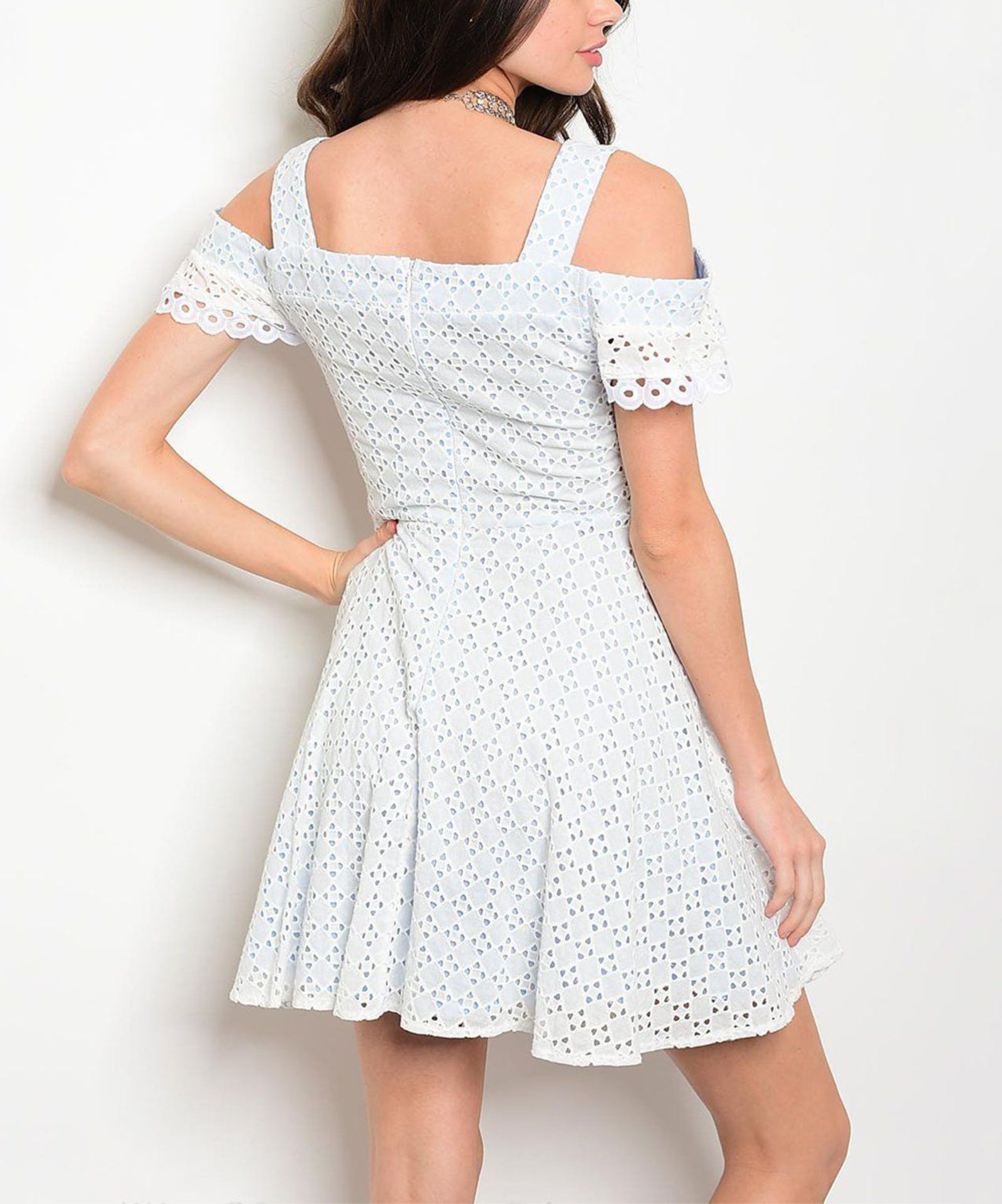 Forever Lily Ivory Blue Eyelet A-Line Dress (Uk Size 16:Us Size 12) (New with tags) [Ref: - Image 2 of 2