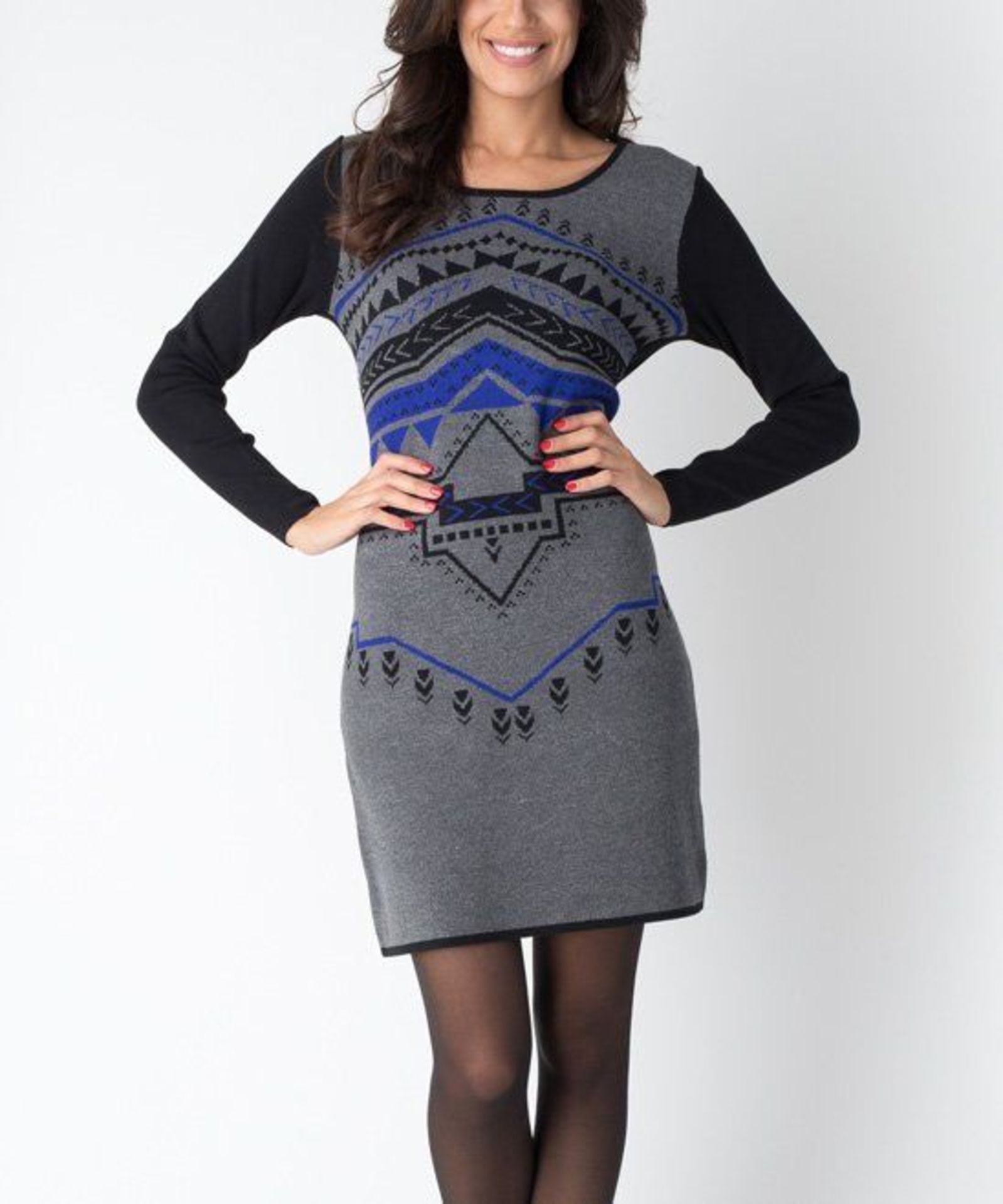 Yuka Paris Black & Blue Geometric Xena Dress (Uk Size 8:Us Size 4) (New with tags) [Ref: 30162802-