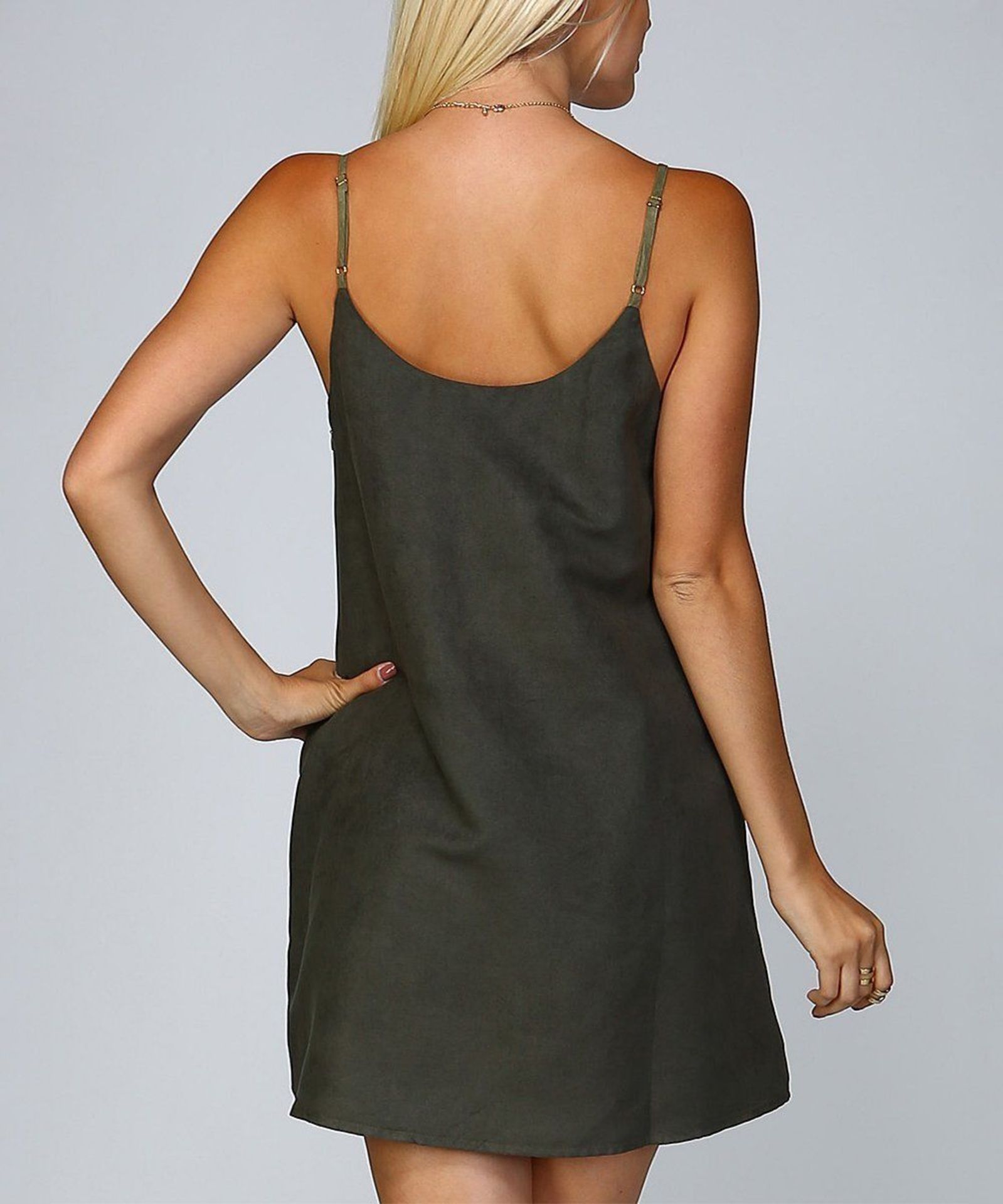 Listicle Olive & Beige Abstract A-Line Dress (UK Size: 8-10/US: 4-6) (New with tags) [Ref: 40517623- - Image 2 of 2