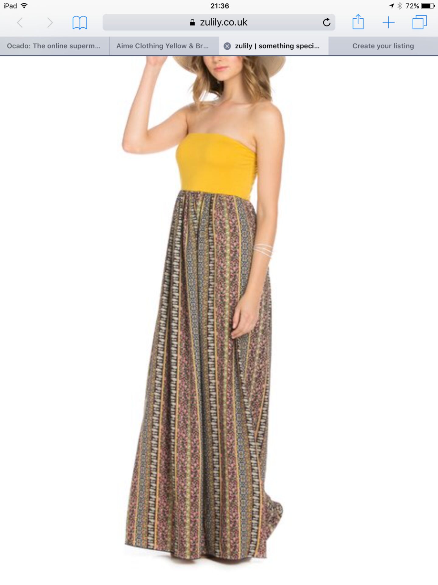 Aime Clothing Yellow & Brown Paisley Strapless Maxi Dress, Size Small (New with tags) [Ref: - Image 2 of 4