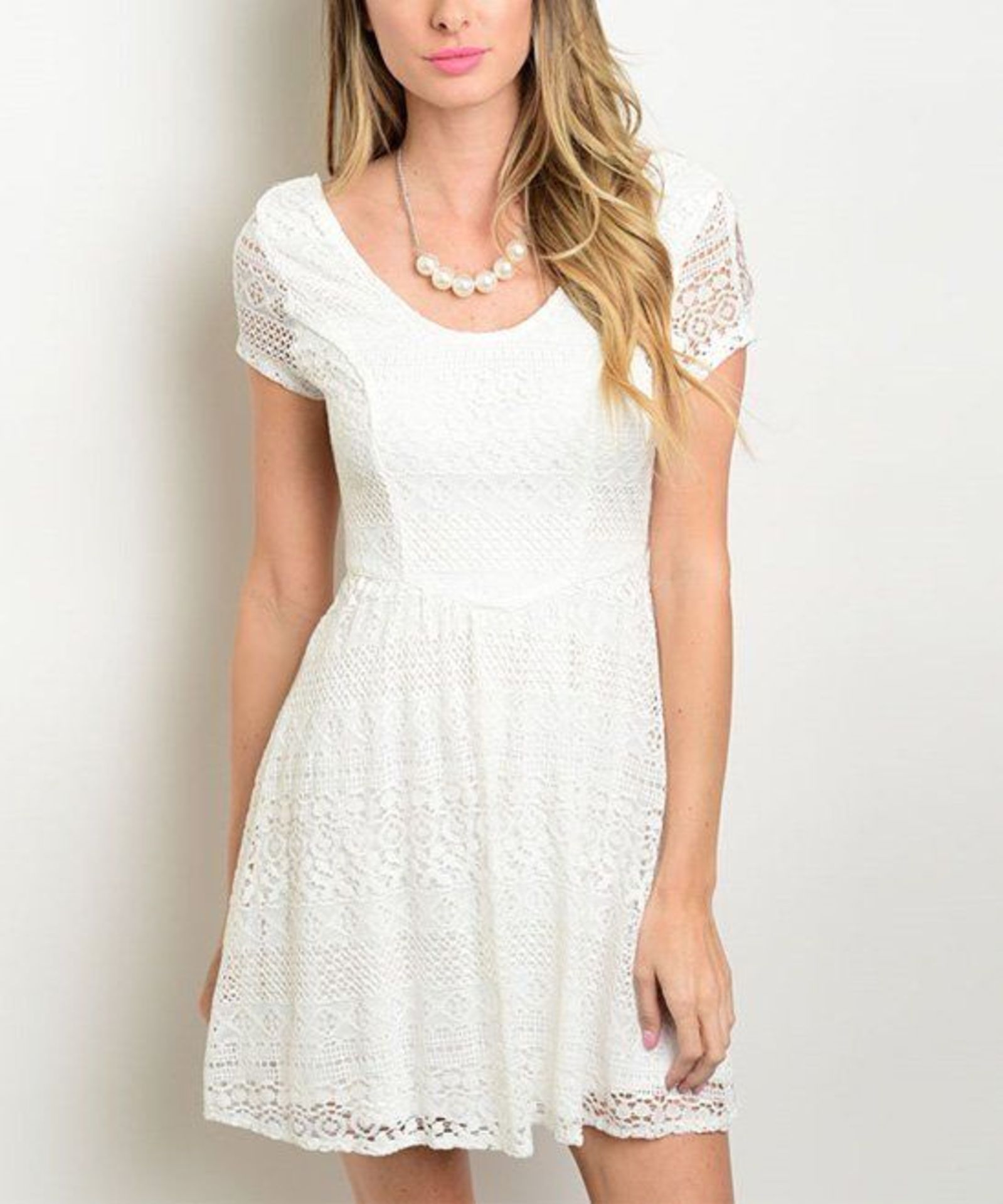 Forever Lily Off-White Crochet Cutout Dress (Size Small) (New without tags) [Ref: 39407613- T-53]