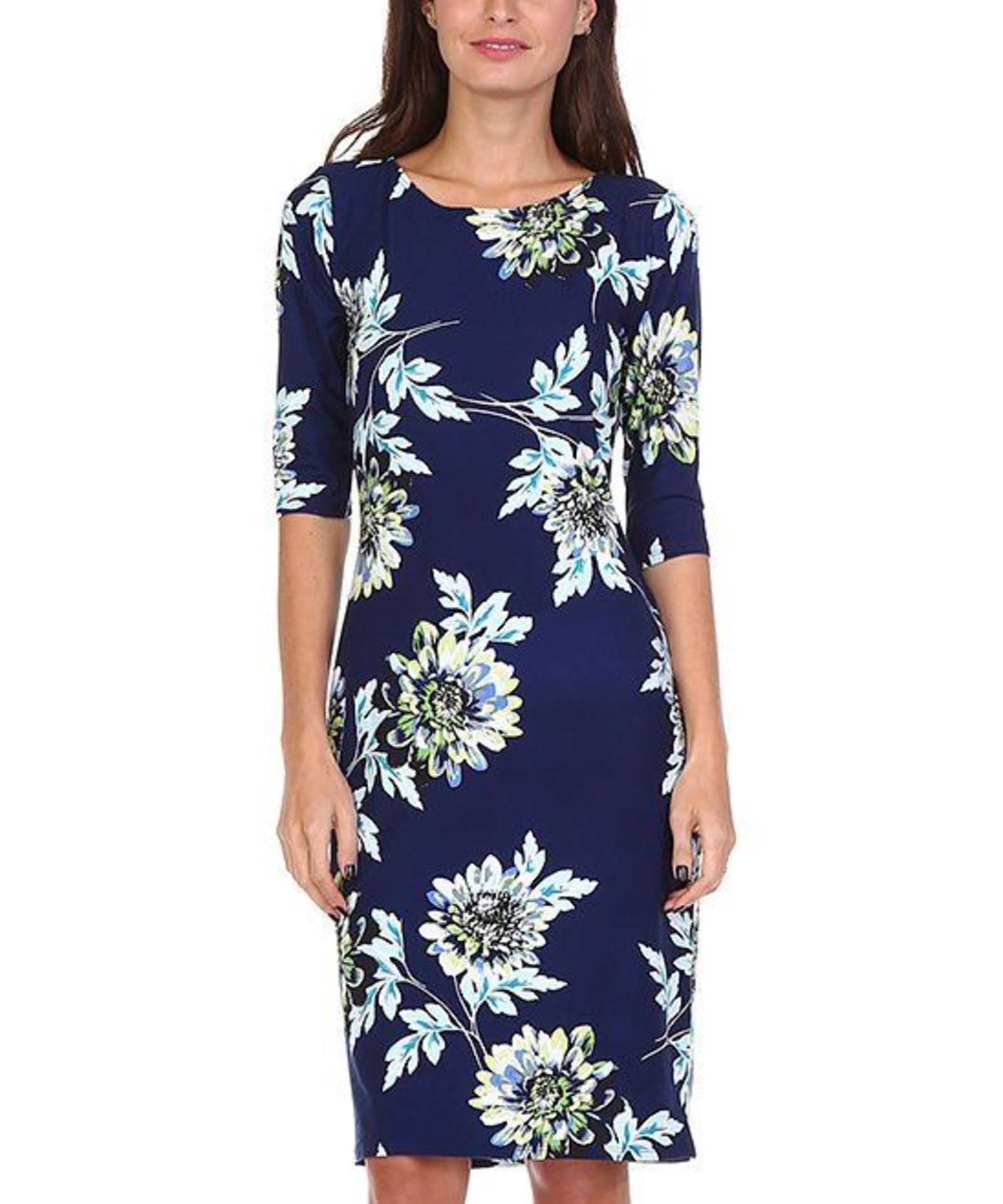 LARA Fashion Navy & White Floral Midi Dress (Uk Size 4-8:Us Size 0-4) (New with tags) [Ref: