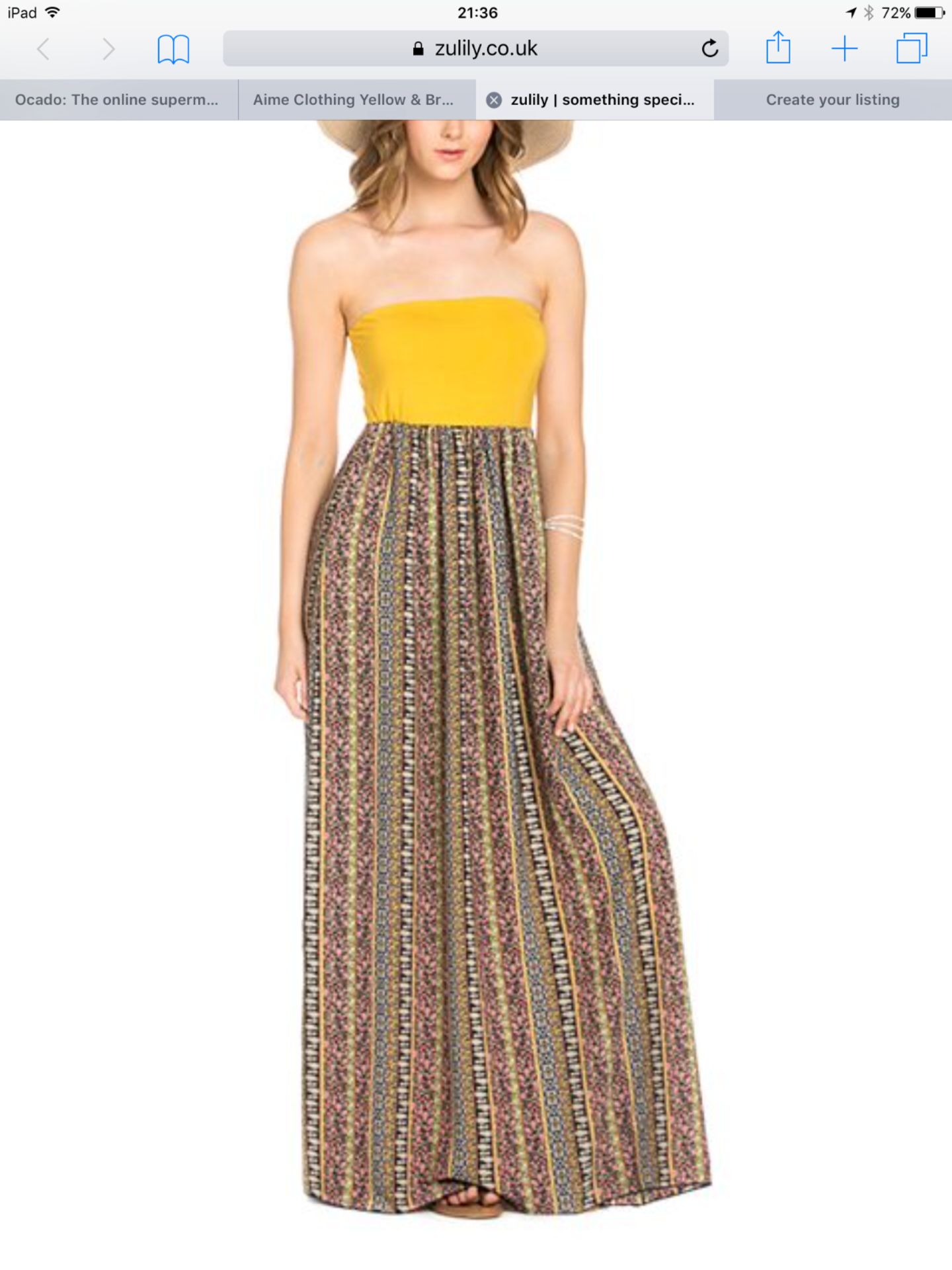 Aime Clothing Yellow & Brown Paisley Strapless Maxi Dress, Size Small (New with tags) [Ref: