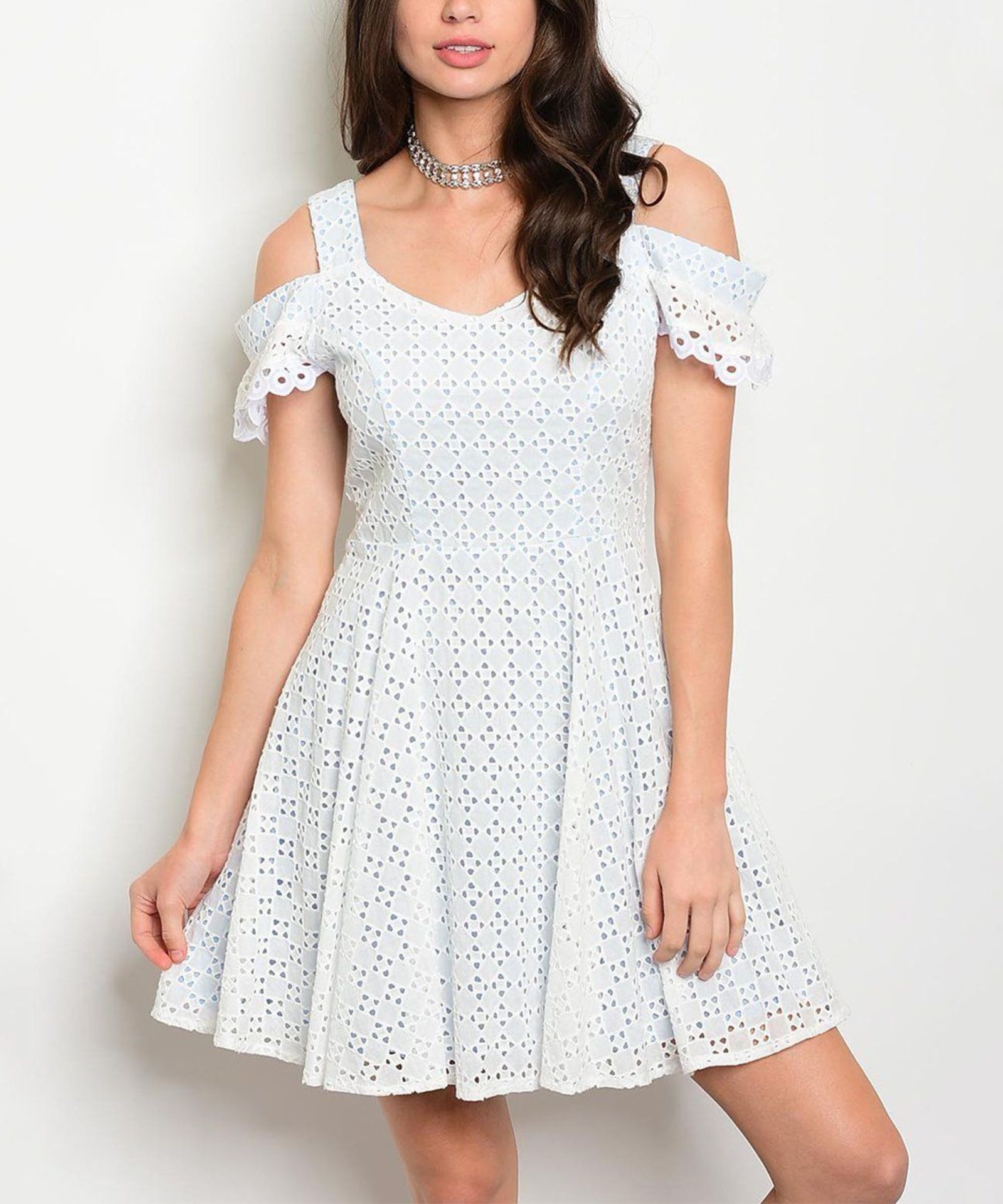 Forever Lily Ivory Blue Eyelet A-Line Dress (Uk Size 16:Us Size 12) (New with tags) [Ref: