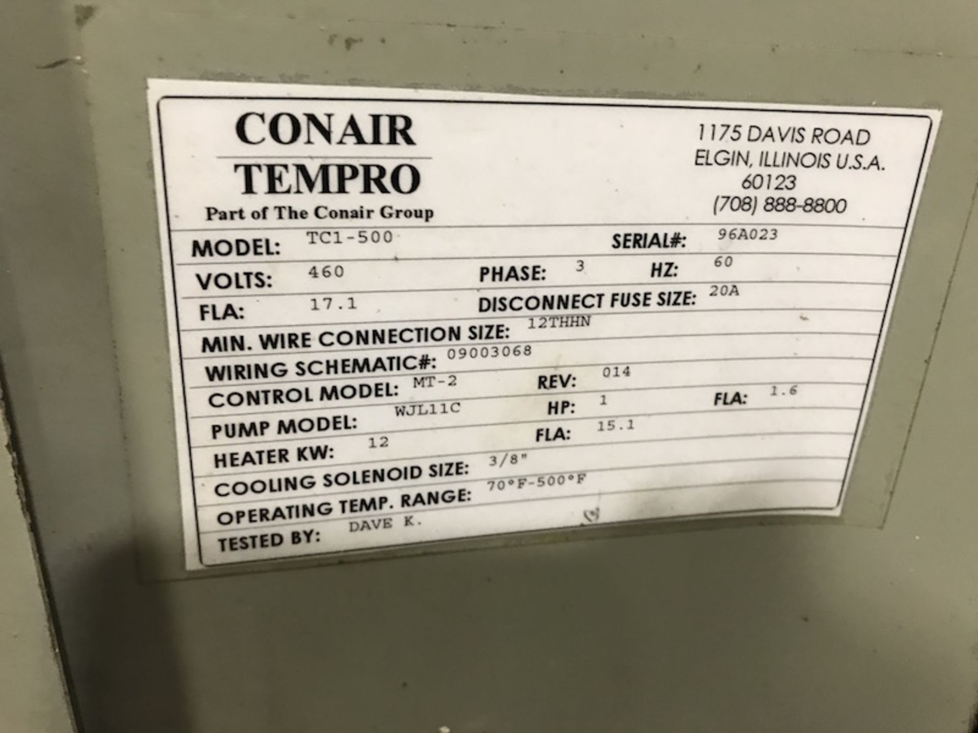 Conair Hot Oil Unit, Model: TC1-500, Voltage: 460, HP: 1, Heater KW: 12 - Bild 4 aus 4