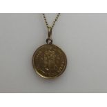 Gouden 14 krt ketting met hanger van 5 fl 1912