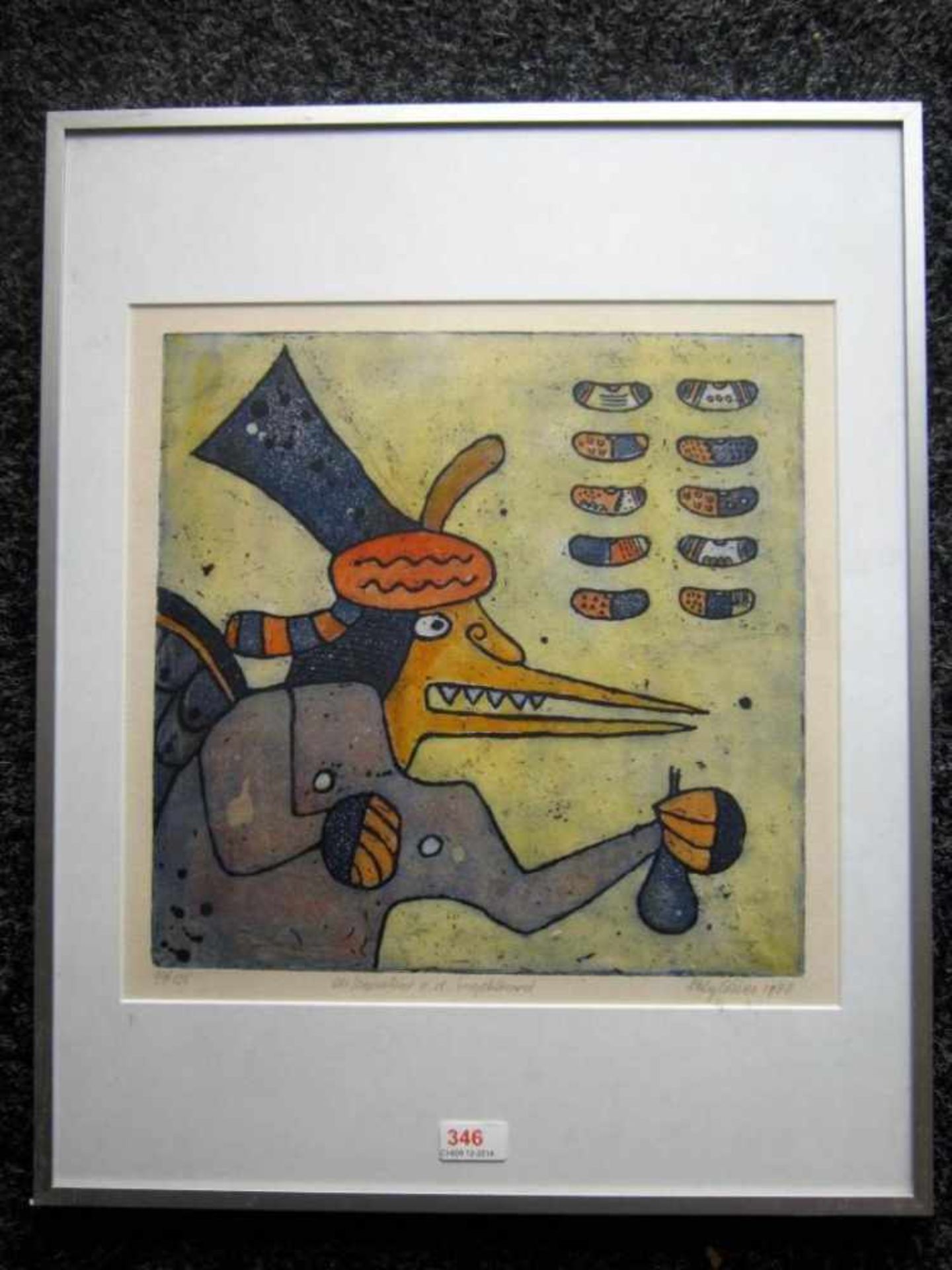 Lily Cowes 'Figuur' ets/aquatint, ges en gedat. 1988, 97/125, 31x31cm