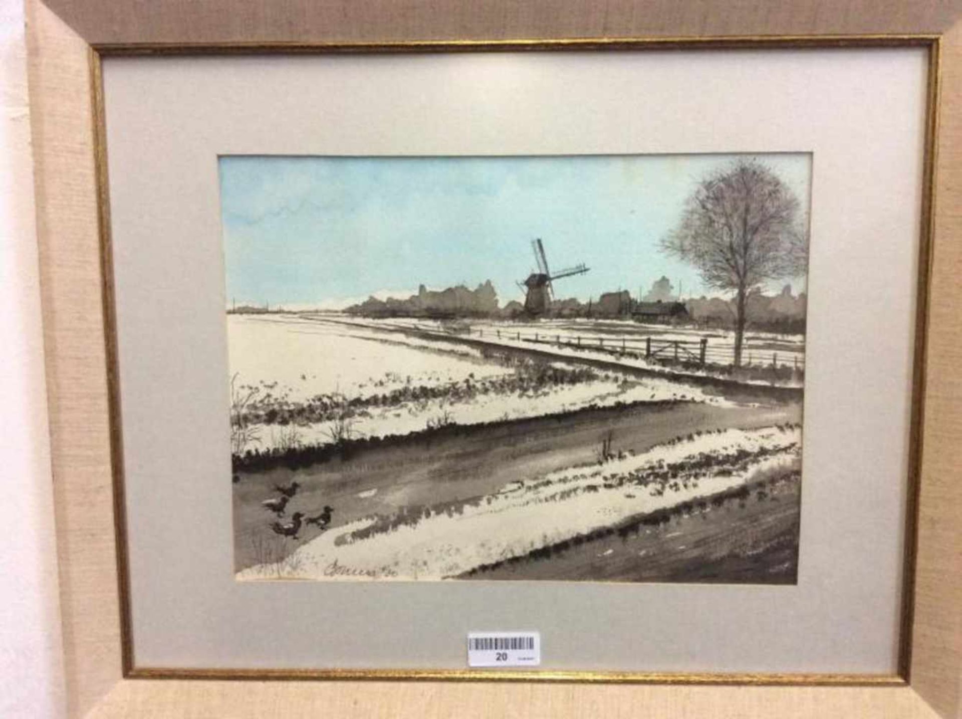 'Winters polderzicht' schilderij op paneel, gesigneerd, 46x56 cm gedateerd 1980. Painting on