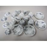 Japan eggshell porcelain cups, saucers and lids with, floral, pheasant and bird decoration, Hirado