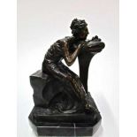 Bronzen sculptuur van een dame, Jugendstil, ges. A. Leonard, 30x22cm
