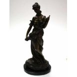 Bronzen sculptuur van een jonge vrouw, ges. Aug. Moreau,h. ca 60cm Bronze sculpture of a young