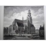 Gesigneerde Gravure Sint Laurenskerk te Rotterdam door L. Brasser 1776, 37X42cm