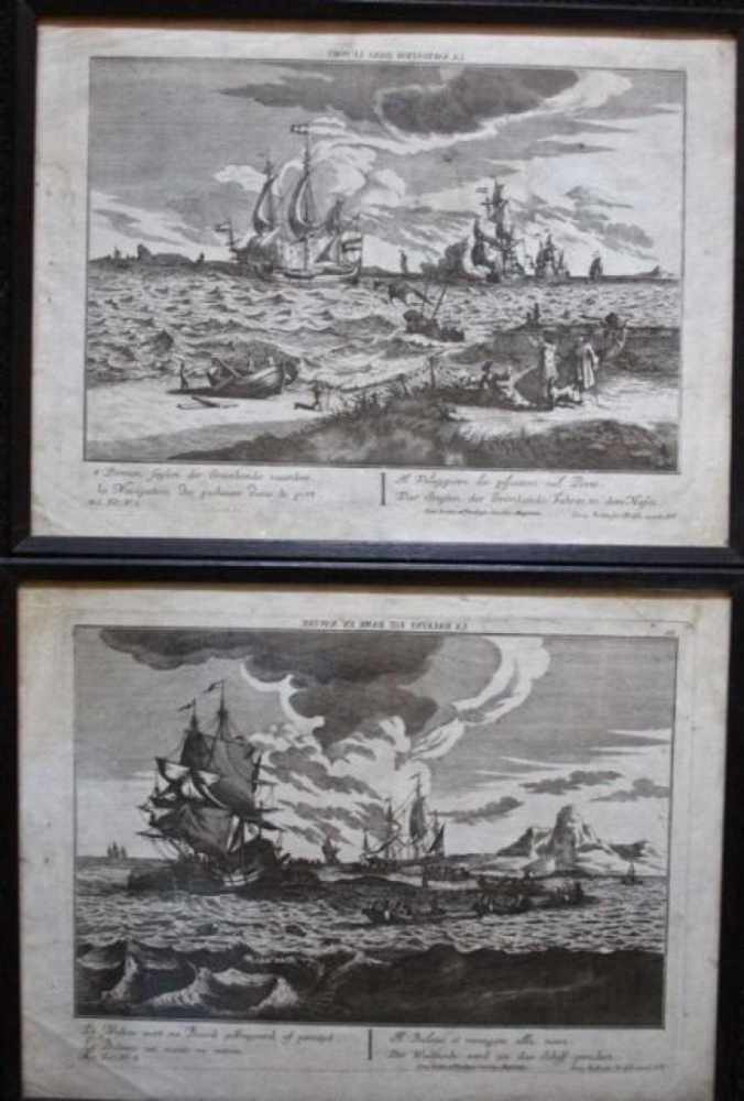 Twee gravuren: Walvisvangst en Groenlandvaarders (32x45cm elk) door Georg Balthafar Probst