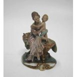 Capodimonte sculptuurtje in aardewerk, 'Moeder en kind' door B. Redaelli, 17x12cm, klein defectje