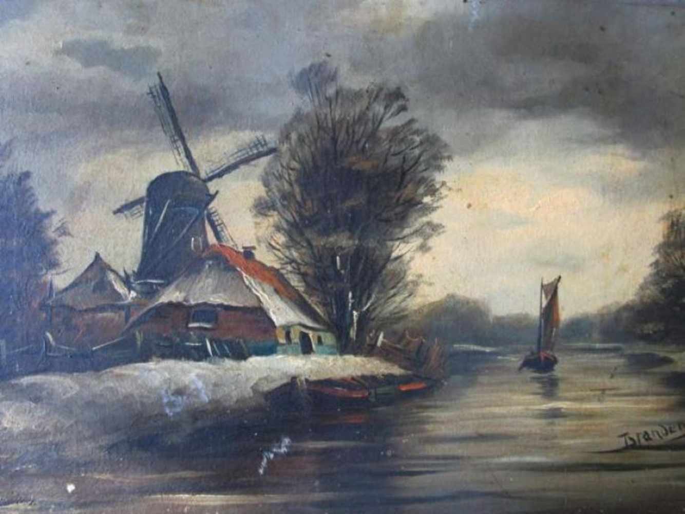 Brandenburg 'Molen aan een ven' schilderij op paneel, 40x60cm