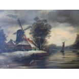 Brandenburg 'Molen aan een ven' schilderij op paneel, 40x60cm