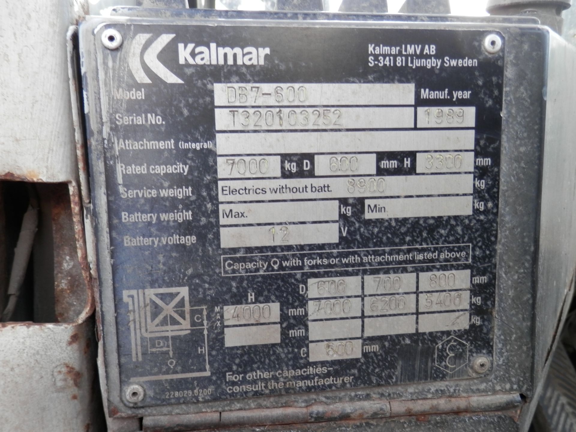 1989 HEAVY KALMAR DB7-600, 7 TONNE DIESEL FORKLIFT - Image 10 of 11