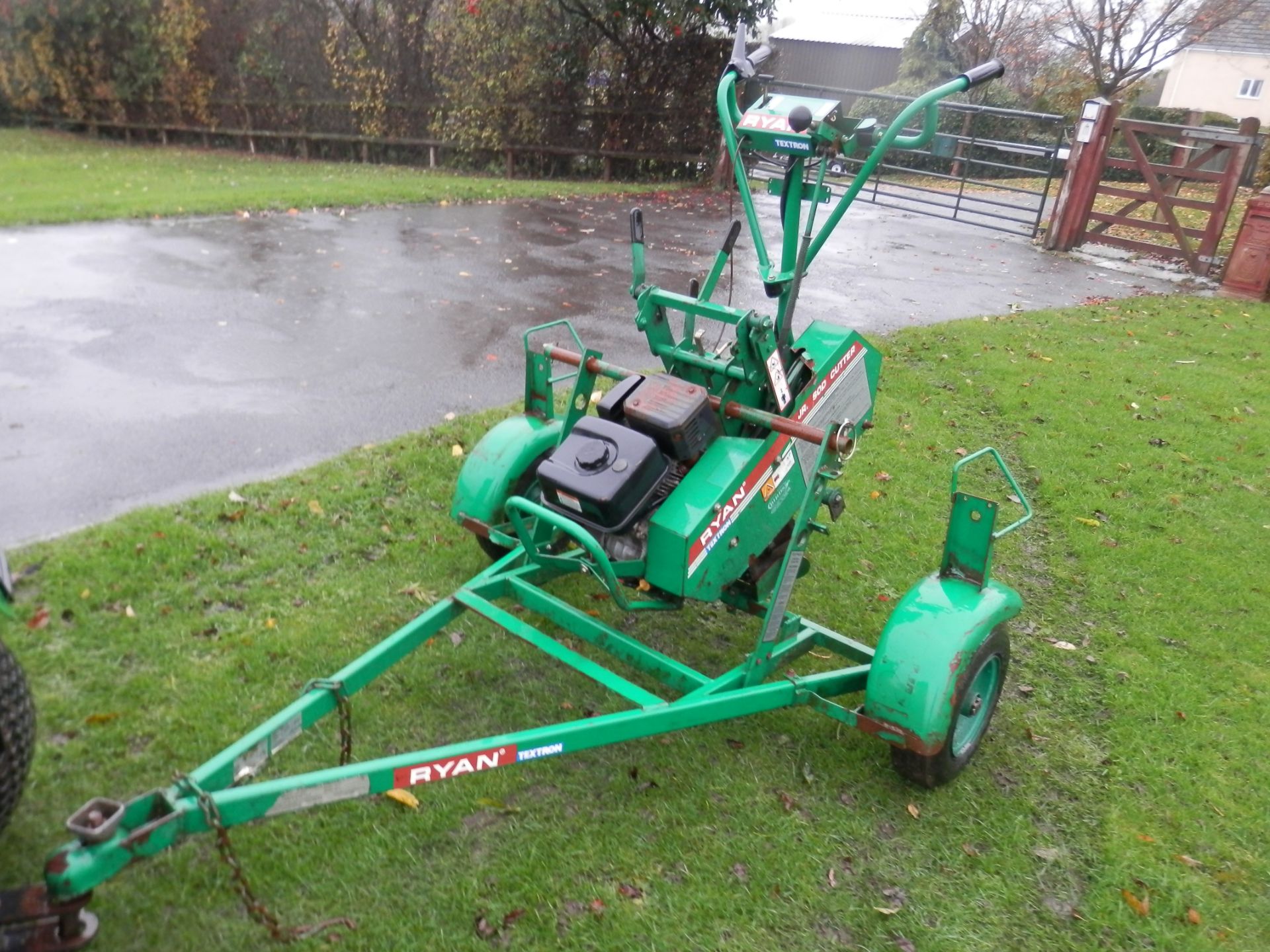 FULLY WORKING RYAN TURF/SOD CUTTER. 6 BHP VANGUARD PETROL ENGINE.WITH OWN TRAILER.