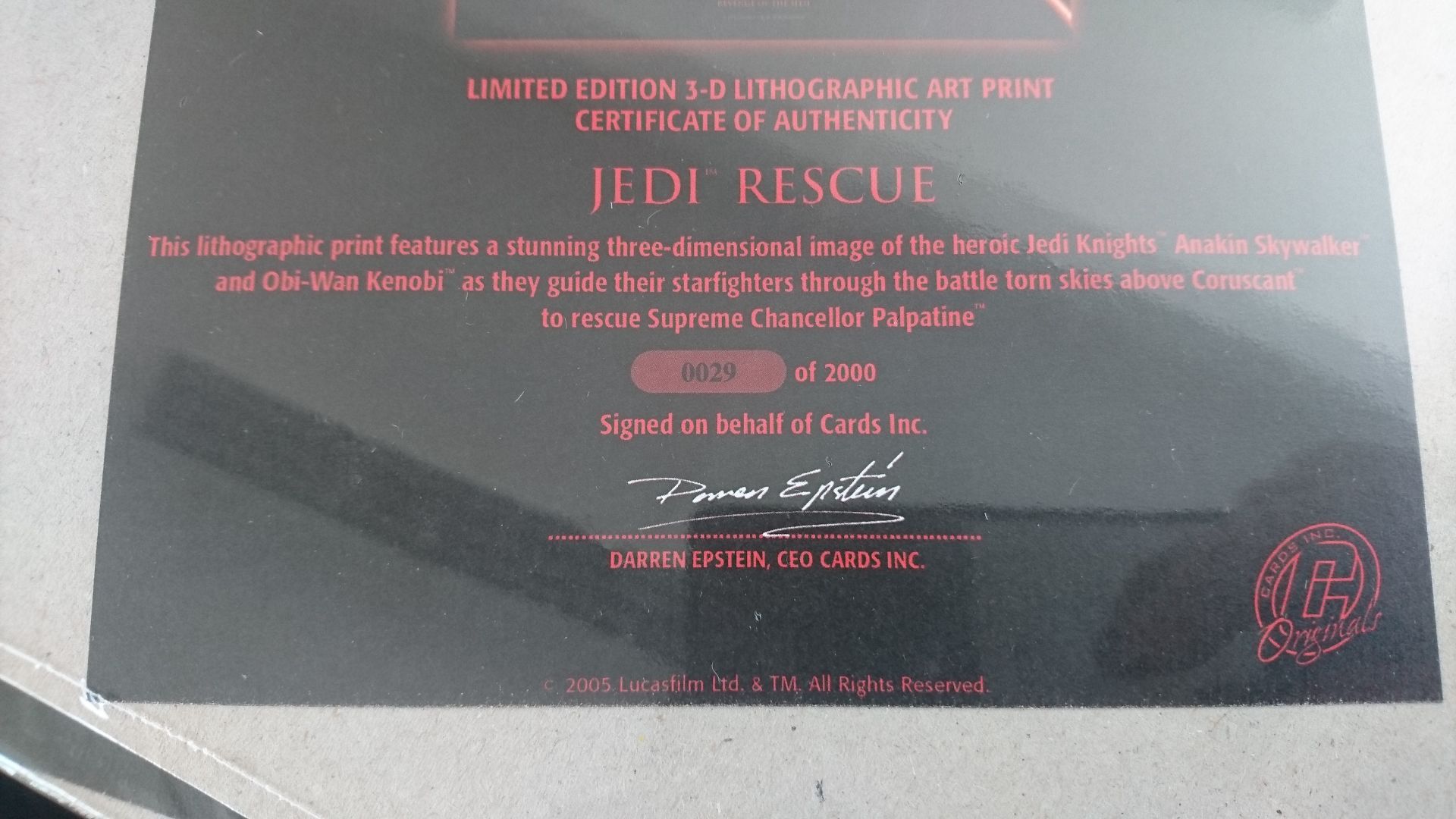 LIMITED EDITION STAR WARS 3D LITHOGRAPHIC PRINT WITH CERTIFICATE OF AUTHENTICITY - Image 4 of 4