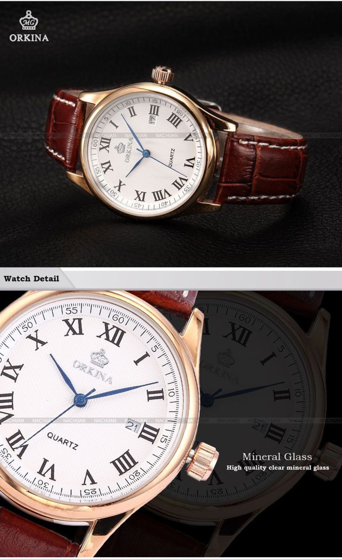 MENS ORKINA LUXURY WATCH WITH A GENUINE LEATHER STRAP *NO VAT* - Image 4 of 6