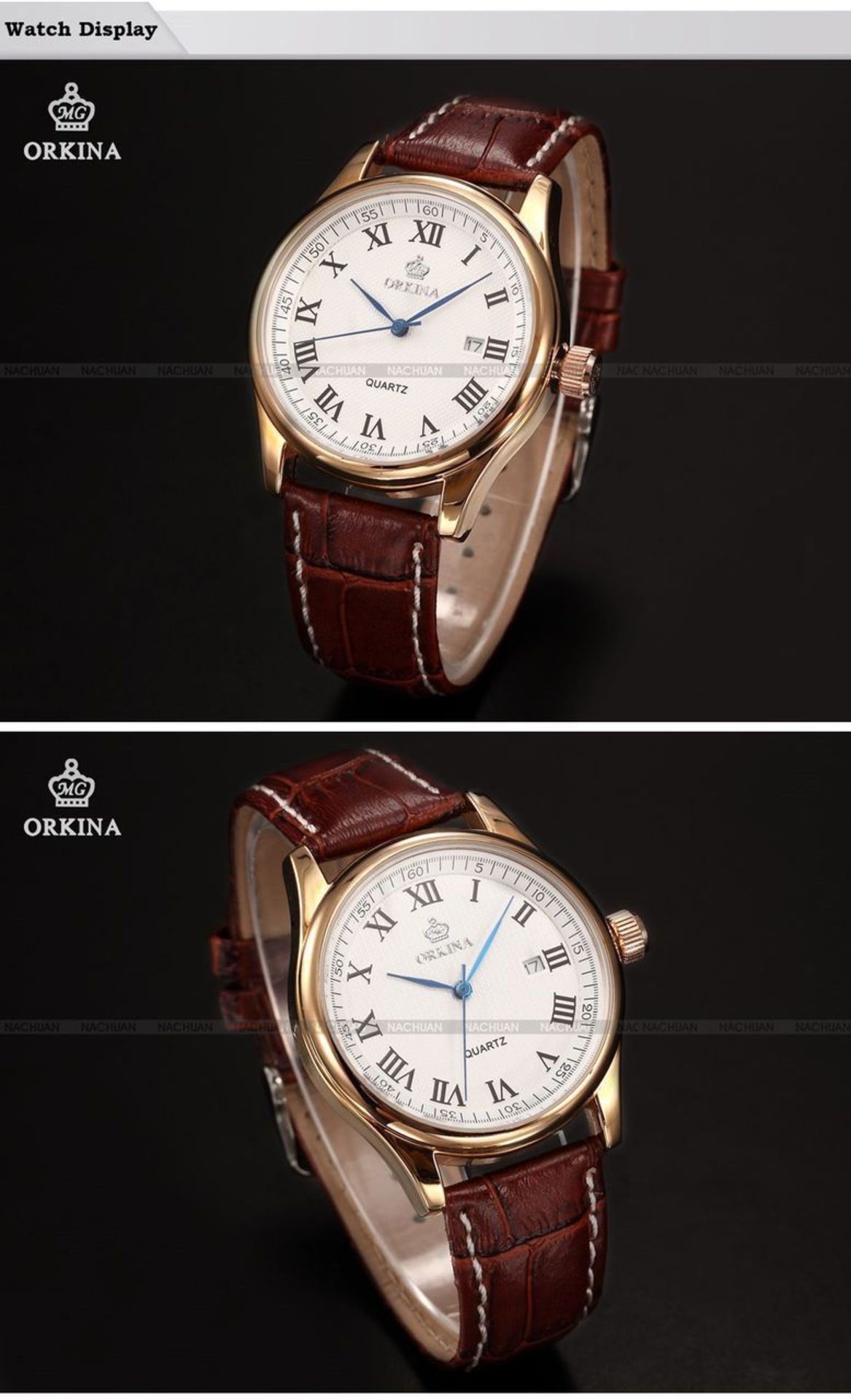 MENS ORKINA LUXURY WATCH WITH A GENUINE LEATHER STRAP *NO VAT* - Image 3 of 6