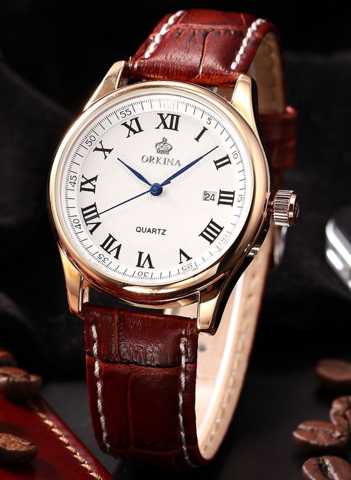 MENS ORKINA LUXURY WATCH WITH A GENUINE LEATHER STRAP *NO VAT*