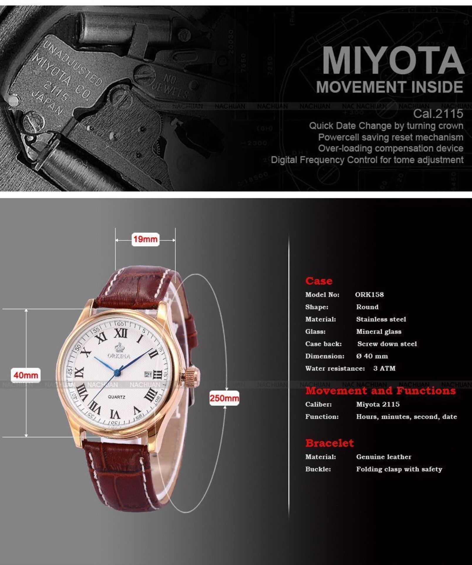 MENS ORKINA LUXURY WATCH WITH A GENUINE LEATHER STRAP *NO VAT* - Image 2 of 6