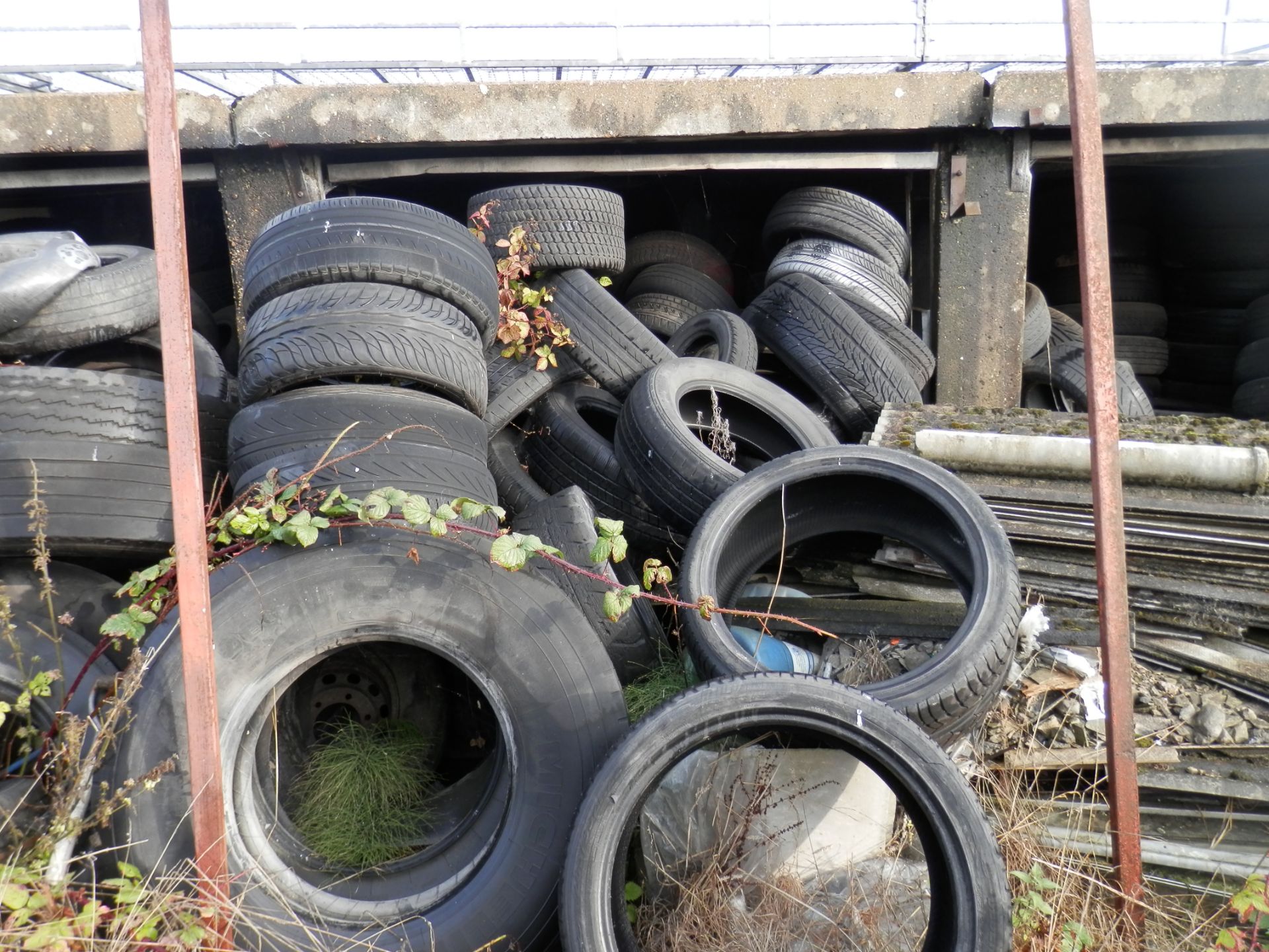 3 GARAGES FULL OF USED, PART WORN TYRES. ASSORTED FROM CAR TO LORRY TYRES. POSSIBLY 800+ - Image 2 of 7