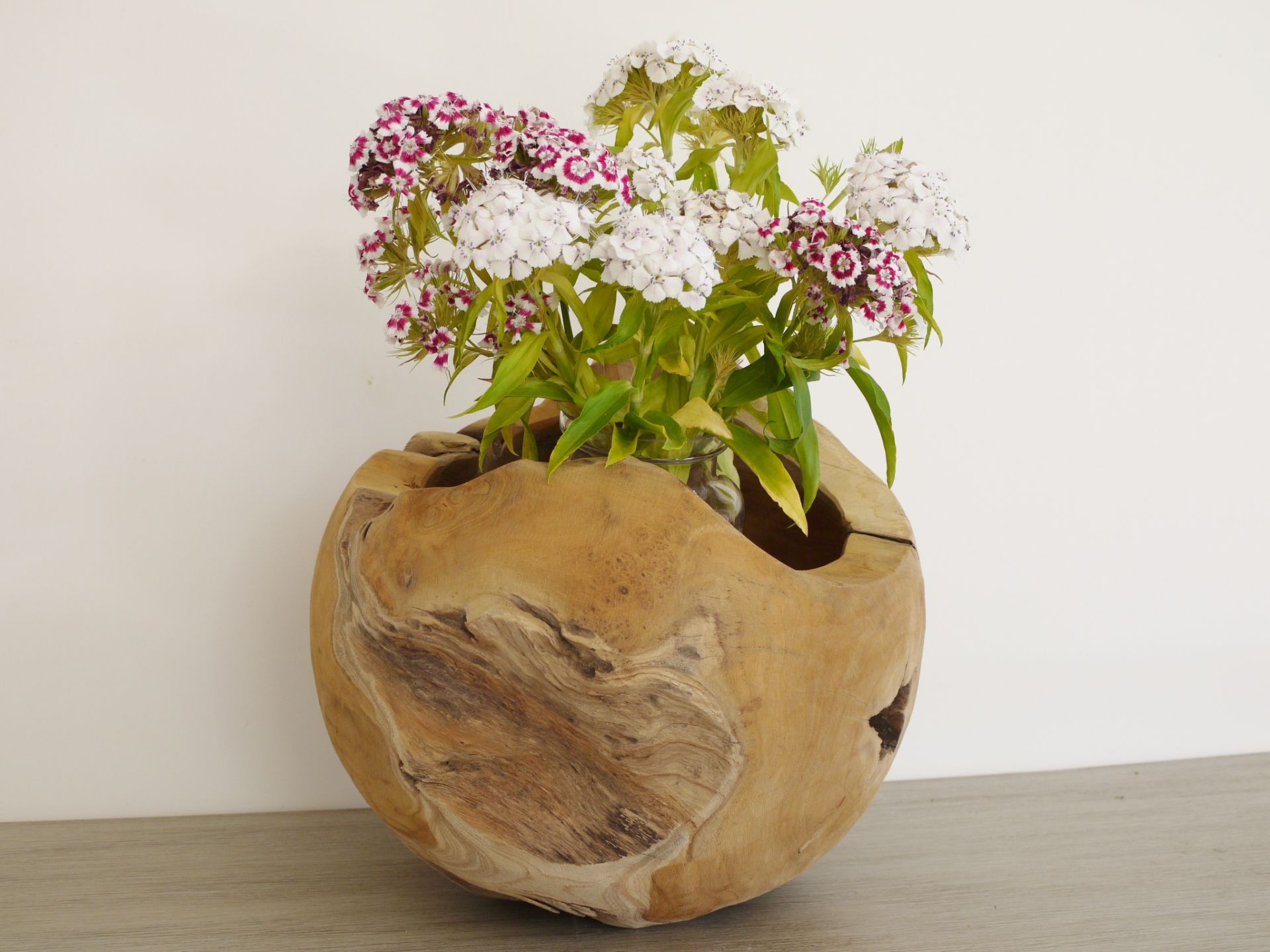 EROSION BALL PLANTER - CARVED NATURAL WOOD - NEW STOCK