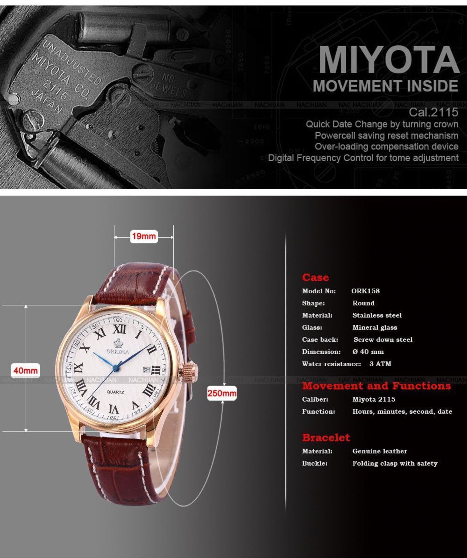 MENS ORKINA LUXURY WATCH WITH A GENUINE LEATHER STRAP *NO VAT* - Image 3 of 6