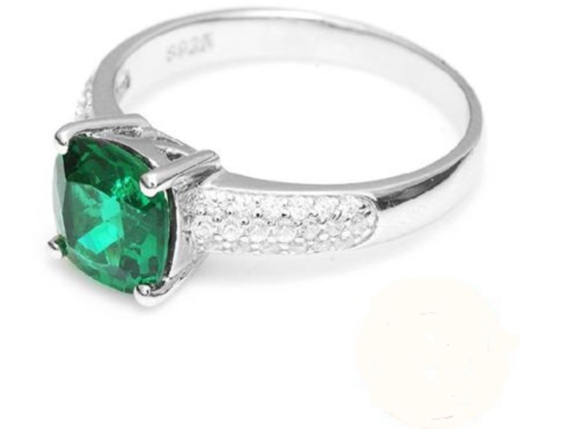 2.04 CARAT STERLING SILVER 925 EMERALD COLOURED RING, SIZE L/6 *NO VAT*