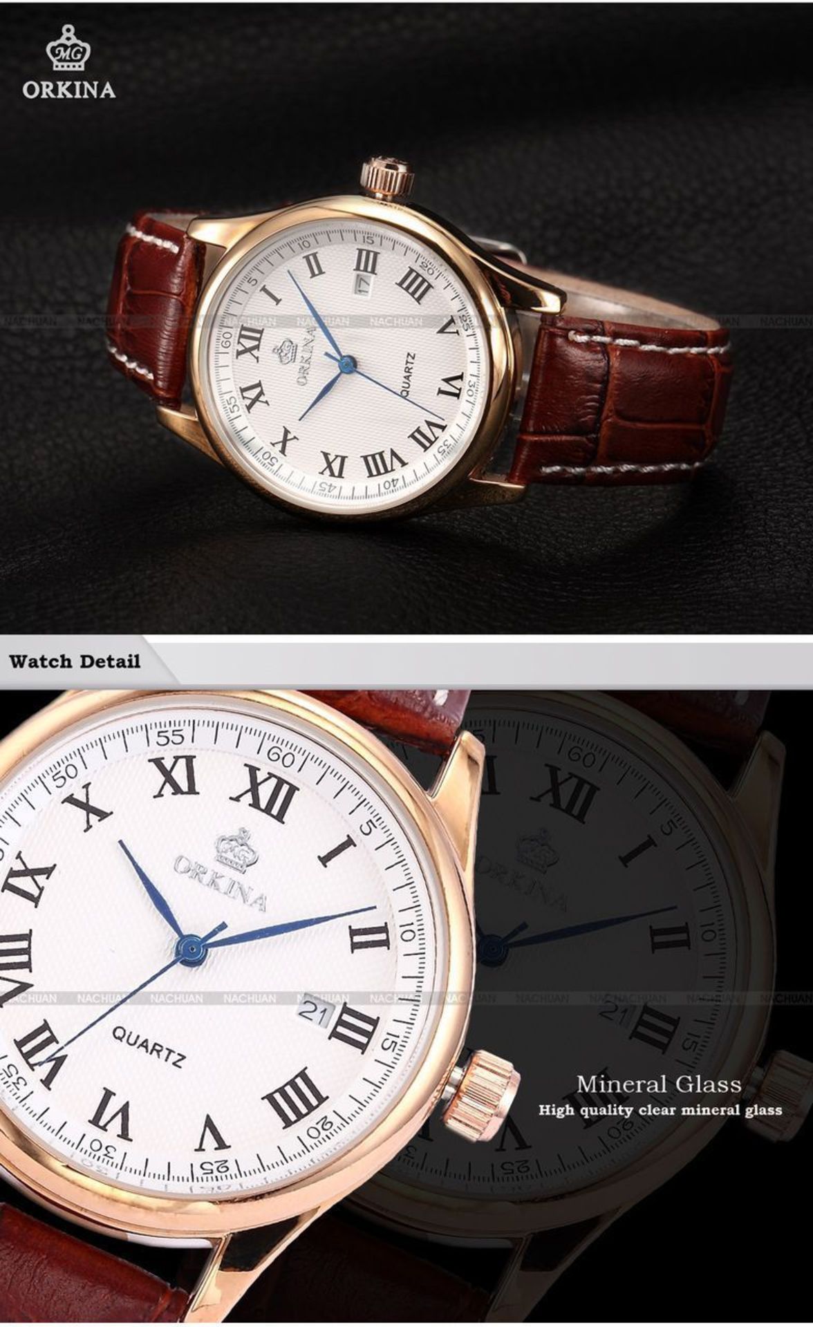 MENS ORKINA LUXURY WATCH WITH A GENUINE LEATHER STRAP *NO VAT* - Image 5 of 6