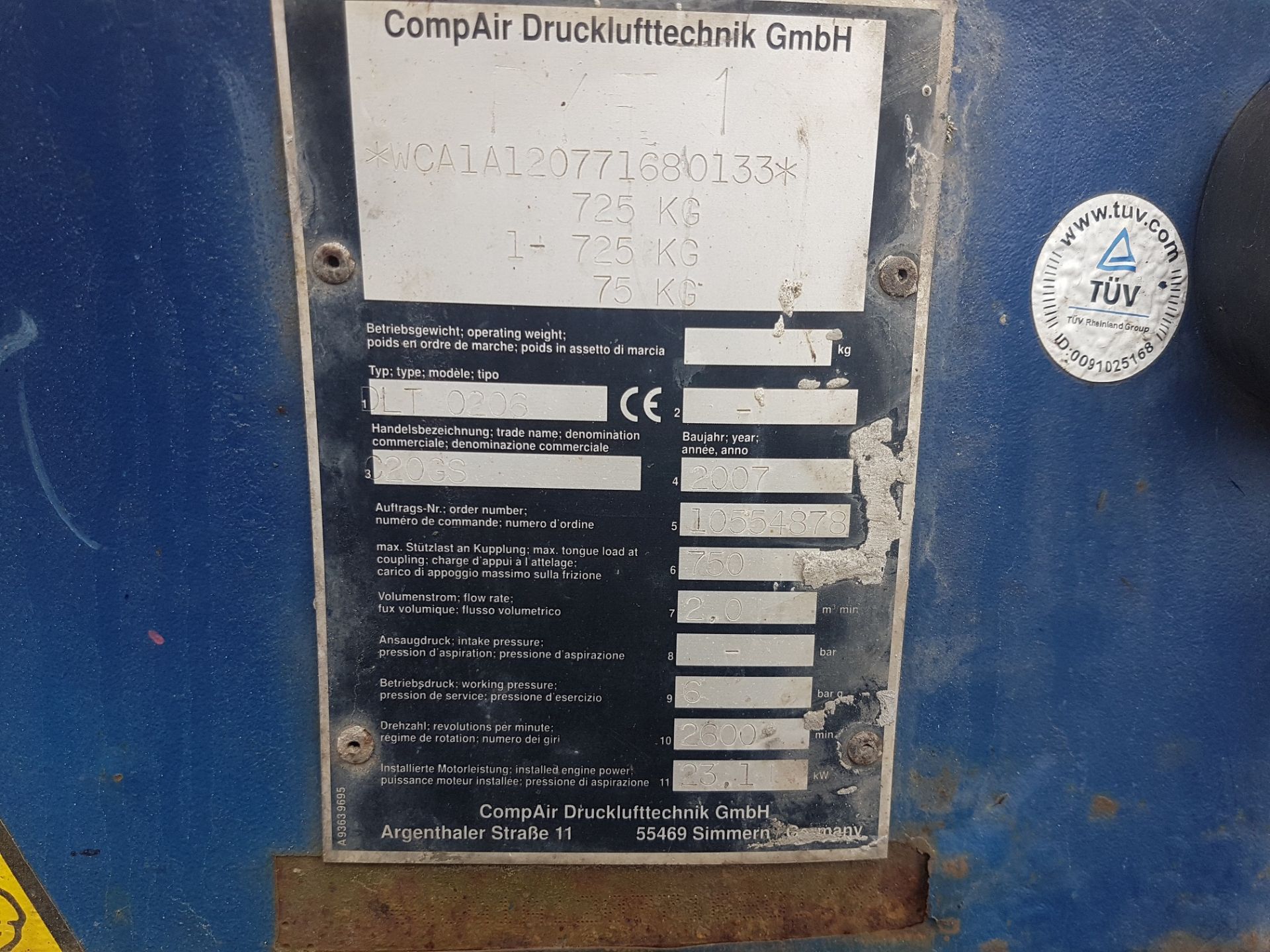 2007 SINGLE AXLE COMP-AIR COMPRESSOR AND DIESEL GENERATOR C 20 GS - IN WORKING ORDER *PLUS VAT* - Image 3 of 16