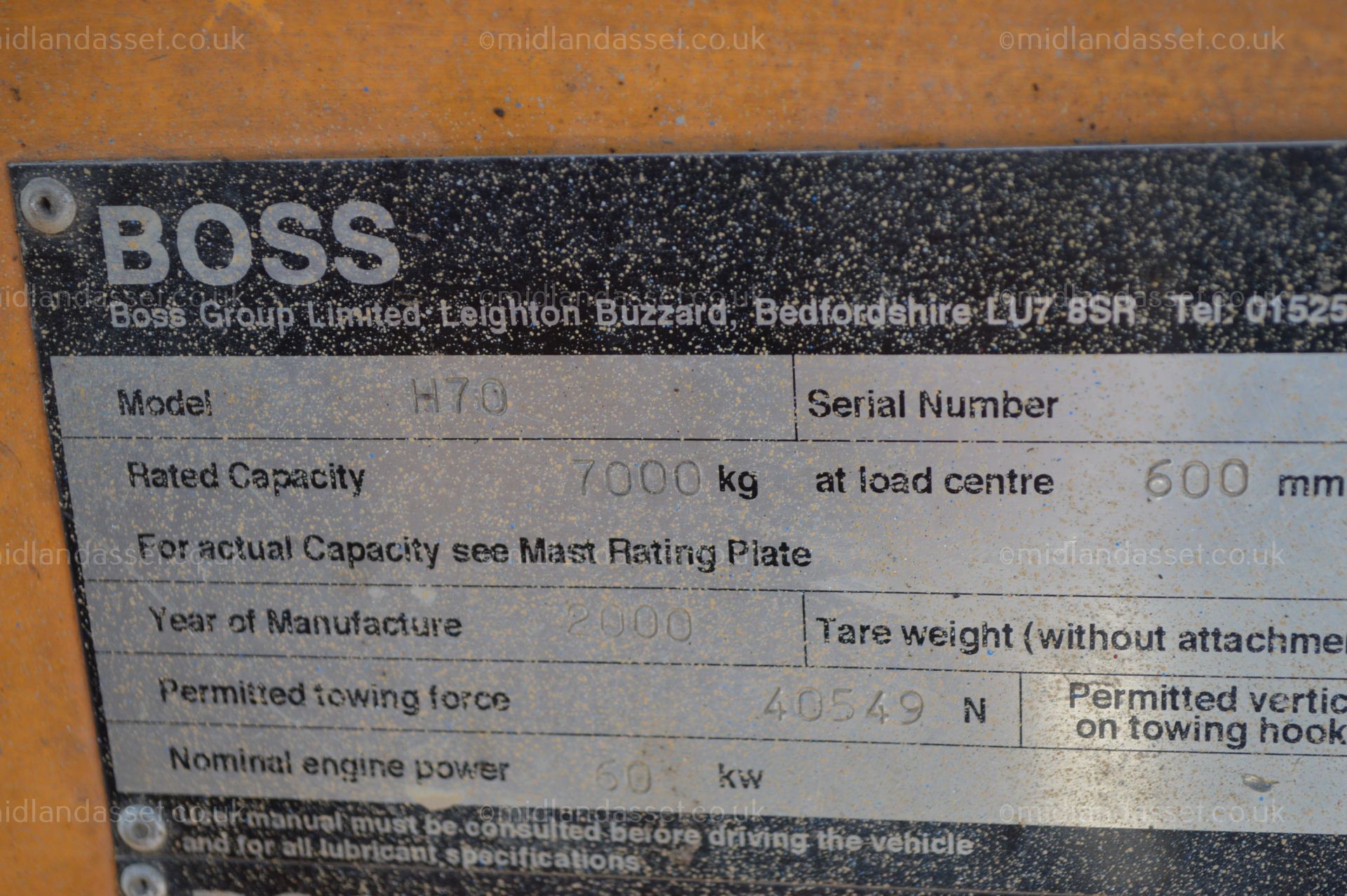 2000 BOSS H70 7 TONNE DIESEL FORK TRUCK - Image 9 of 14