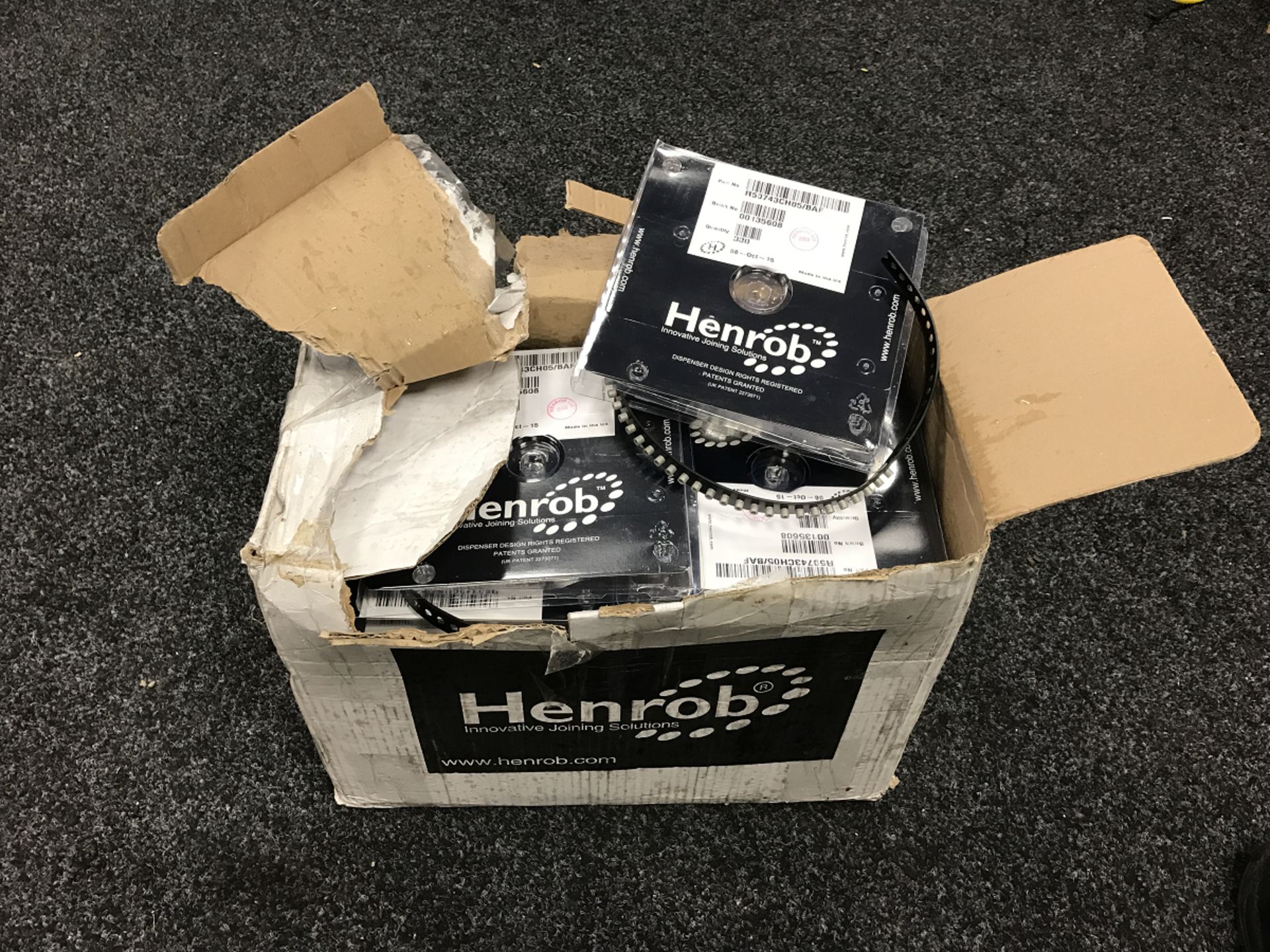 1 BOX OF 28 CARTRIDGES OF HENROB SELF PIERCE RIVITS, PART NO. 50743CH05/BAF