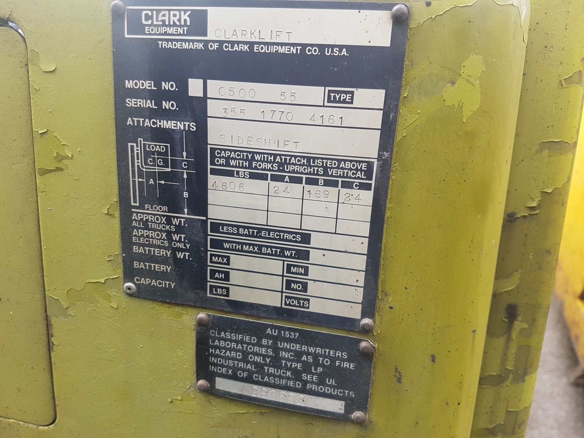 2 TONNE CLARK C500 55 FORKLIFT WITH SIDE SHIFT - SELLING AS NON RUNNER, WILL NOT START   NO - Image 8 of 13