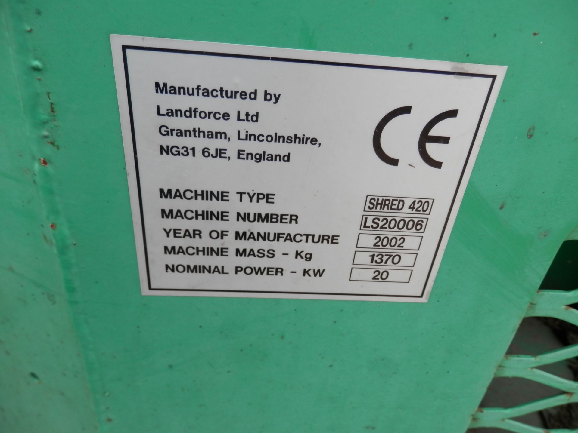 DS - 2002 LARGE POWERFUL LANDFORCE SHRED 420  DIESEL SHREDDER   WORKING UNIT ON 1700 KG TRAILER. - Bild 5 aus 7