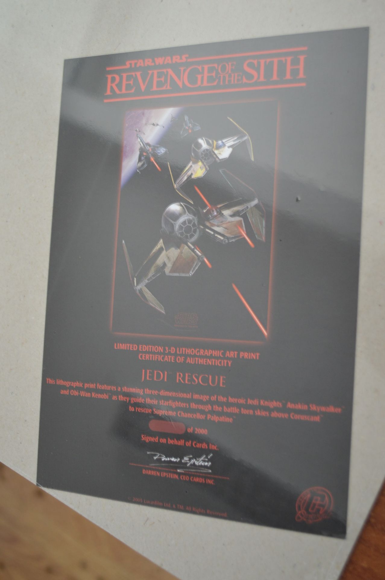 LIMITED EDITION STAR WARS 3D LITHOGRAPHIC PRINT WITH CERTIFICATE OF AUTHENTICITY   ONLY 2000 MADE - Image 3 of 4