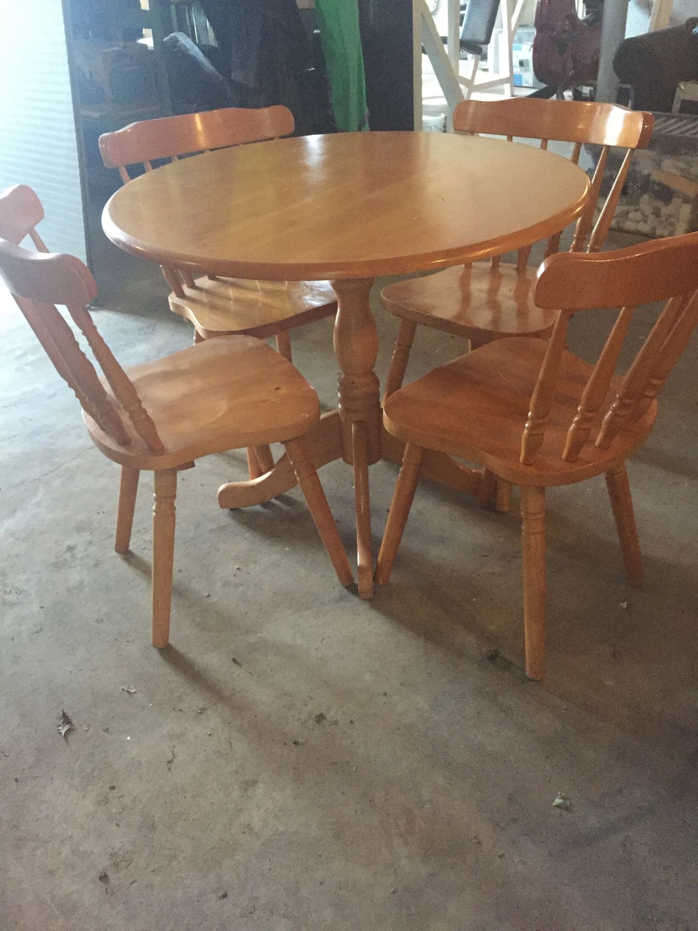 SOLID PINE ROUND DINING TABLE AND FOUR CHAIRS  BEEN IN THE SAME HOUSE SINCE NEW  GOOD CONDITION WITH - Image 3 of 6