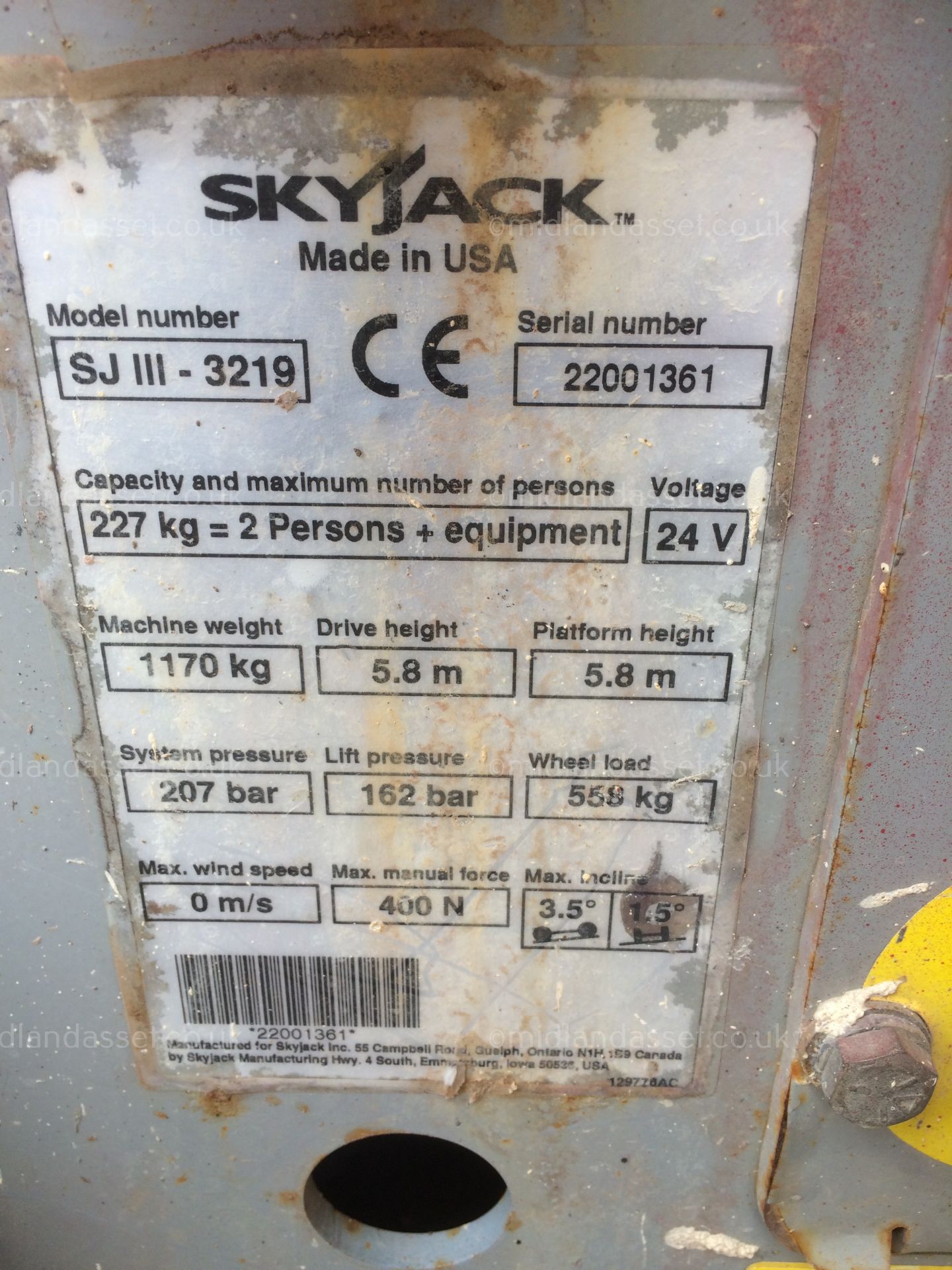 2007 SKY JACK SJ111 3219 CHERRY PICKER - Image 6 of 7