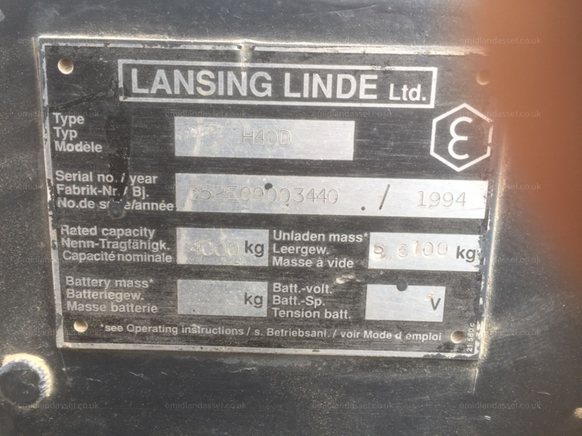 DM - 1994 LANSING LINDE 4 TONNE FORK LIFT   YEAR OF MANUFACTURE: 1994 4 CYLINDER PERKINS FAZER - Image 6 of 6