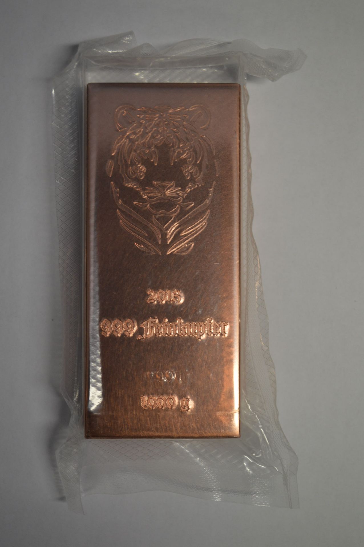 GENUINE .999 = 99.9% PURE COPPER BULLION 1KG  - TIGER FACE! THIS AUCTION IS FOR ONE BAR 1KG PURE