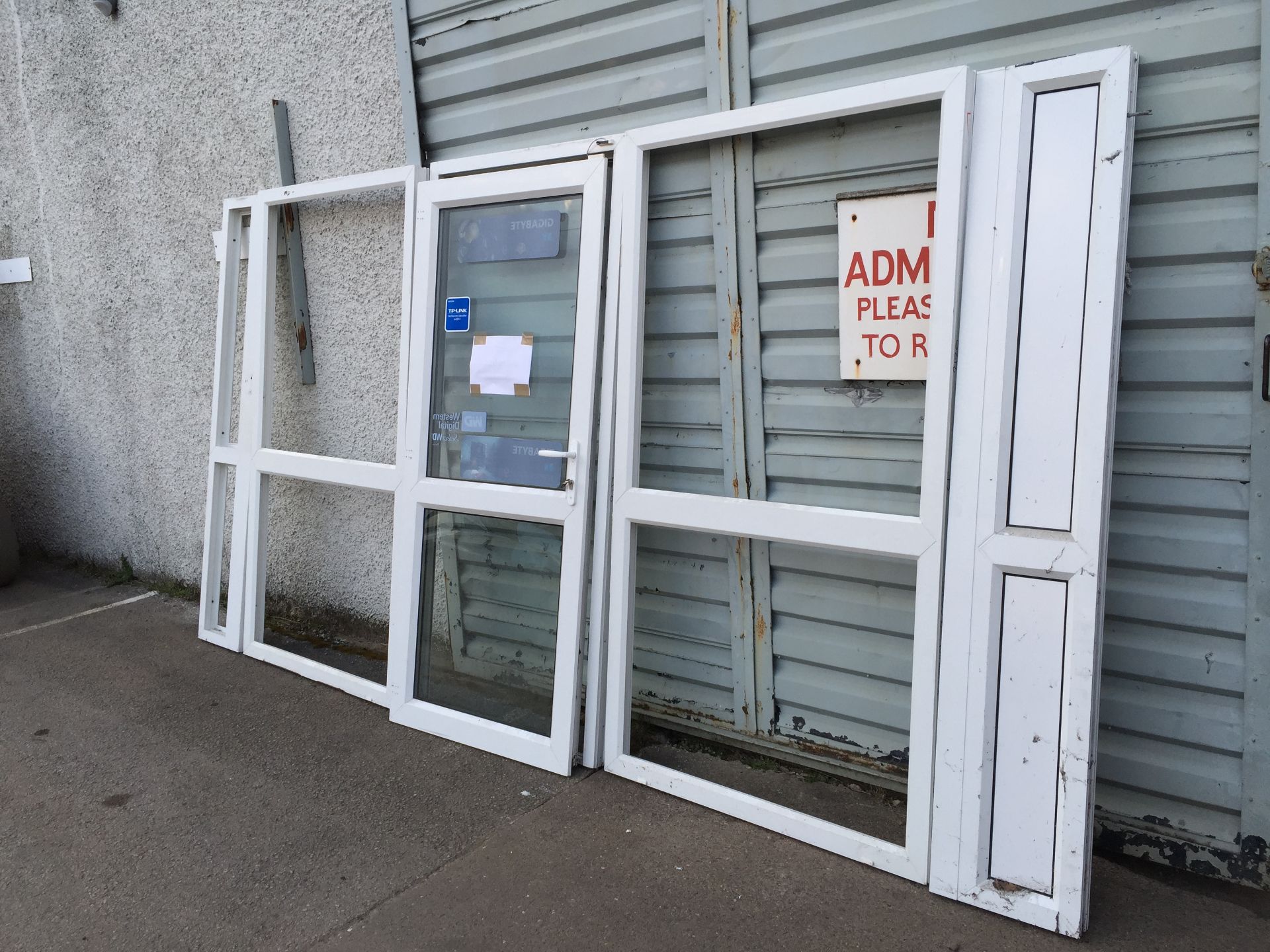 UPVC SHOP FRONT AS SHOWN COMPLETE WITH DOUBLE GLAZED UNITS, GLAZING BEADS, KEYS ETC 2X 400MM SIDE